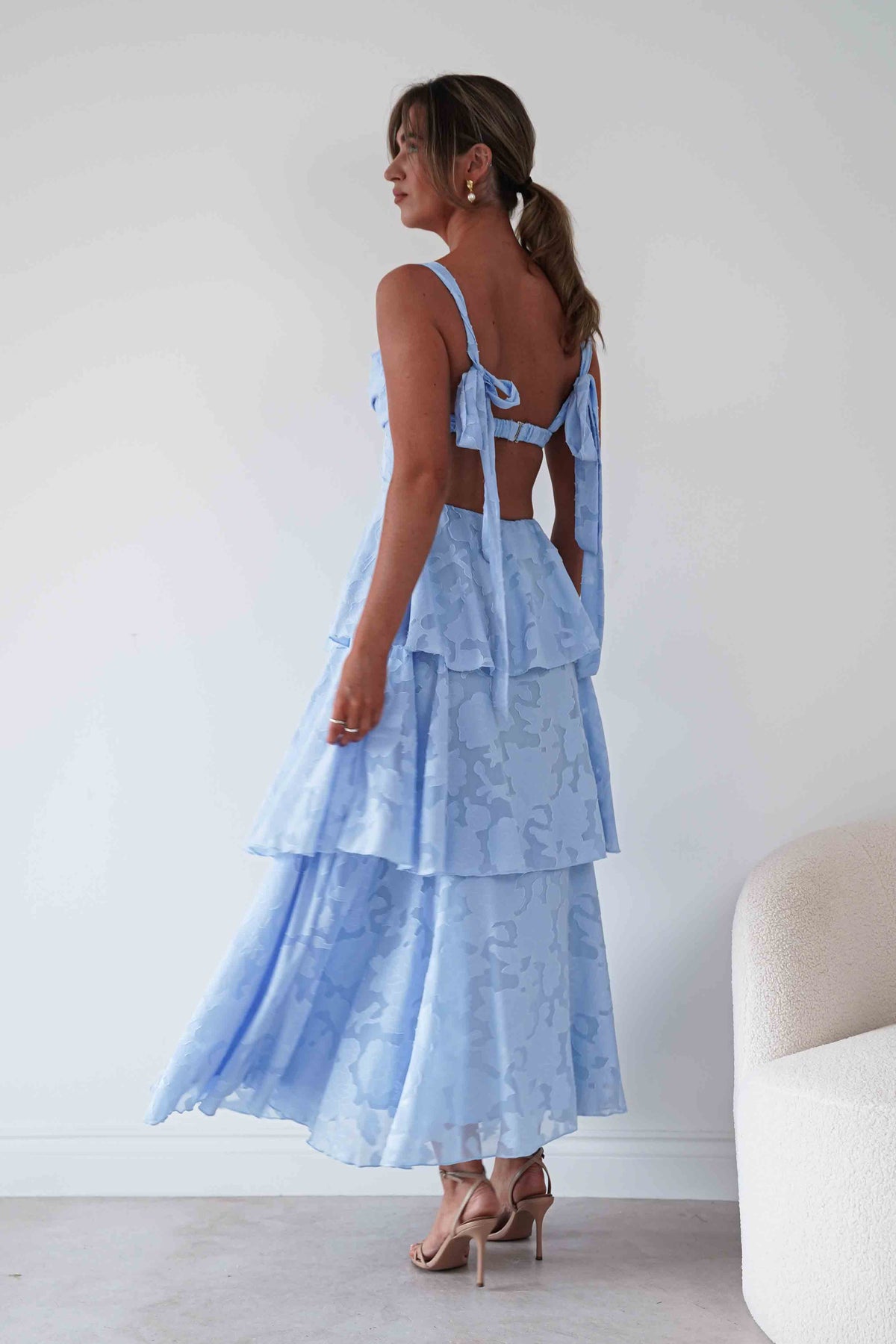 Niama Floral Jacquard Tiered Maxi Dress | Blue-Oh Hello Clothing