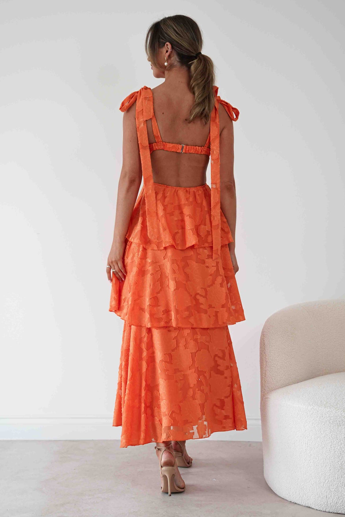 Niama Floral Jacquard Tiered Maxi Dress | Orange-Oh Hello Clothing