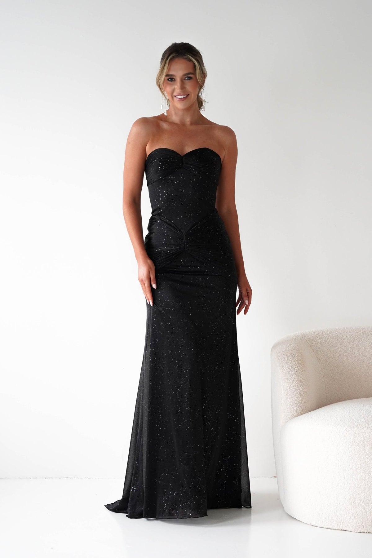 Nicola Strapless Glitter Gown | Black-Oh Hello Clothing