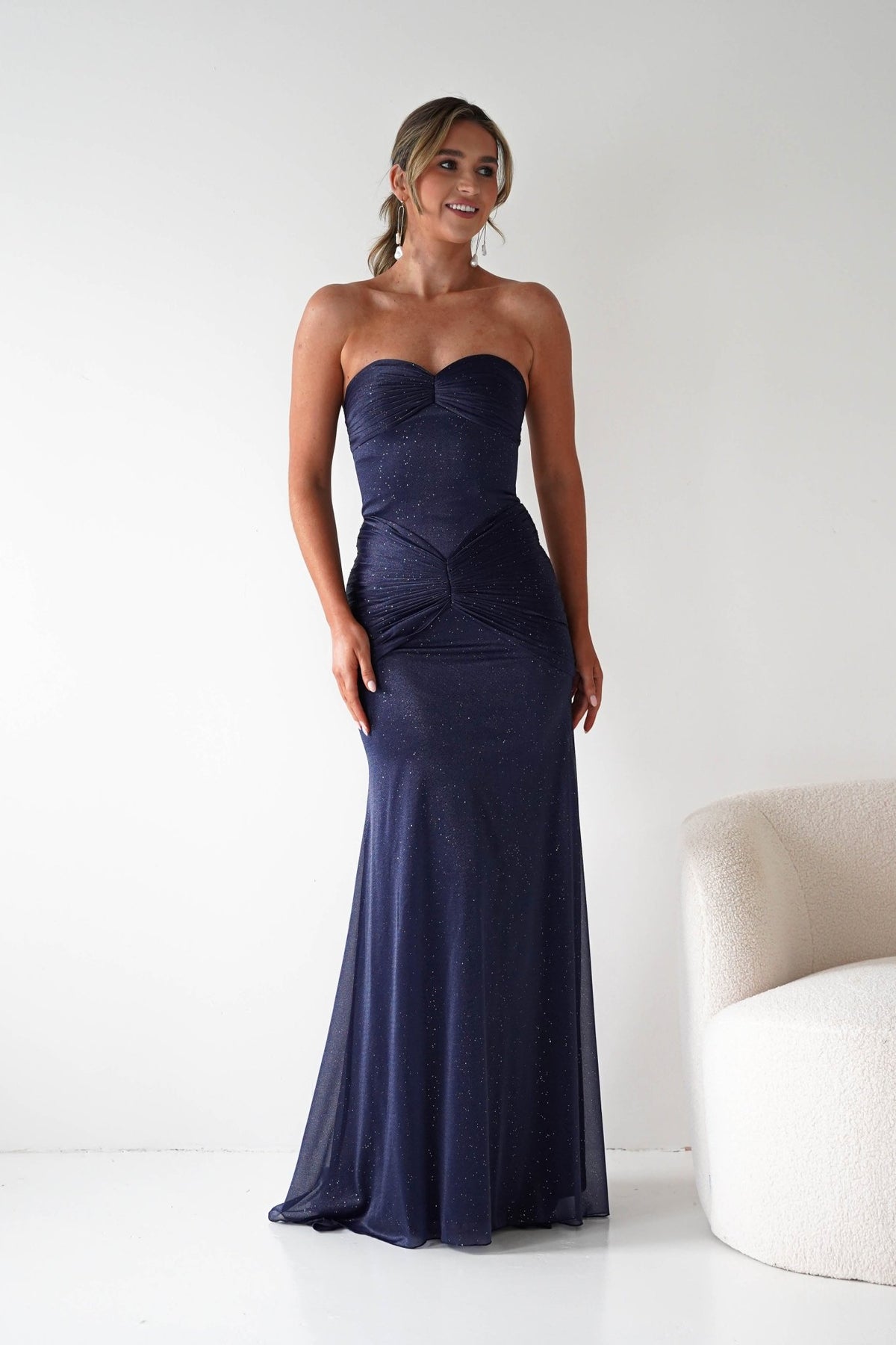 Nicola Strapless Glitter Gown | Navy-Oh Hello Clothing