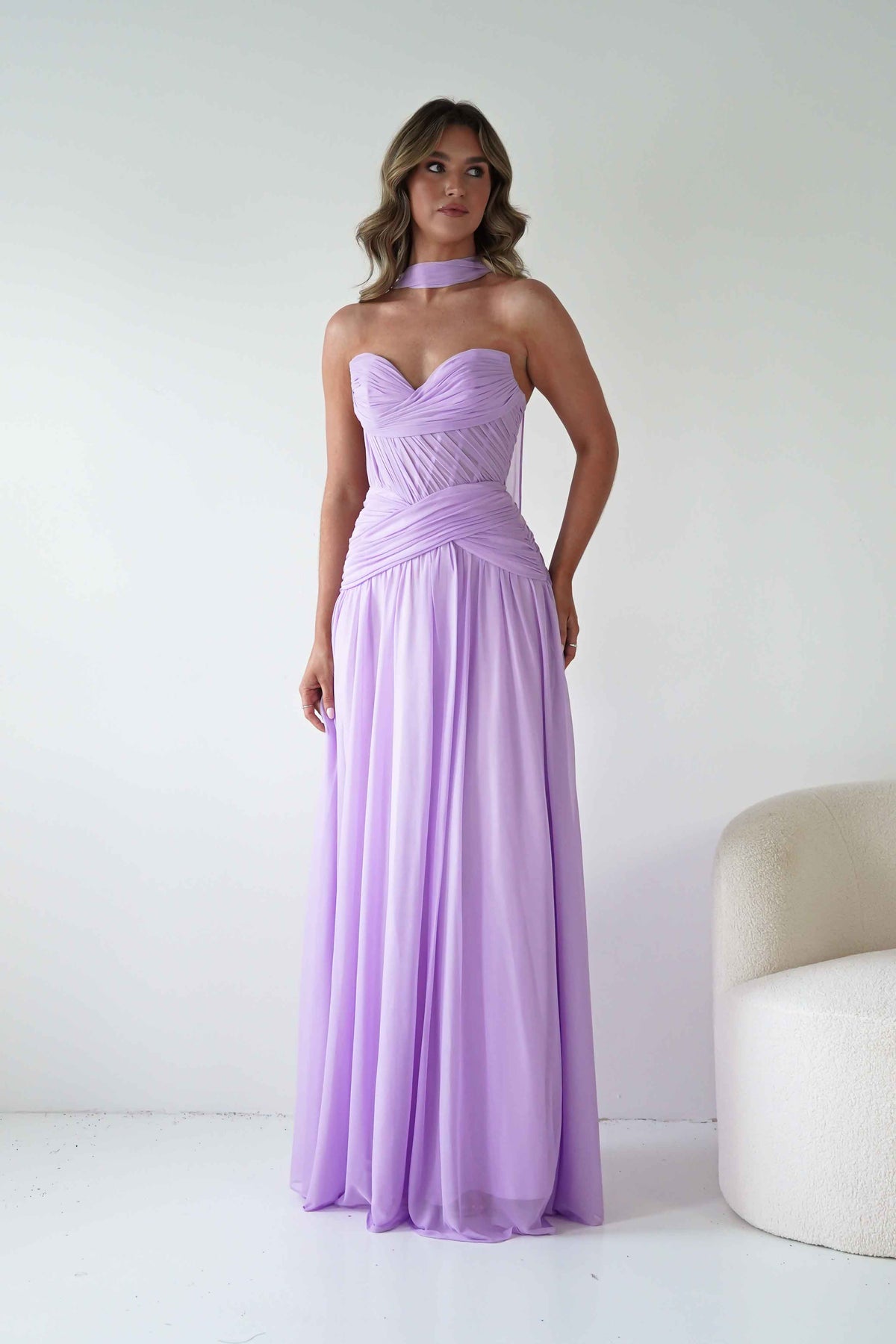 Nicolette Strapless Chiffon Maxi Gown | Lavender-Oh Hello Clothing