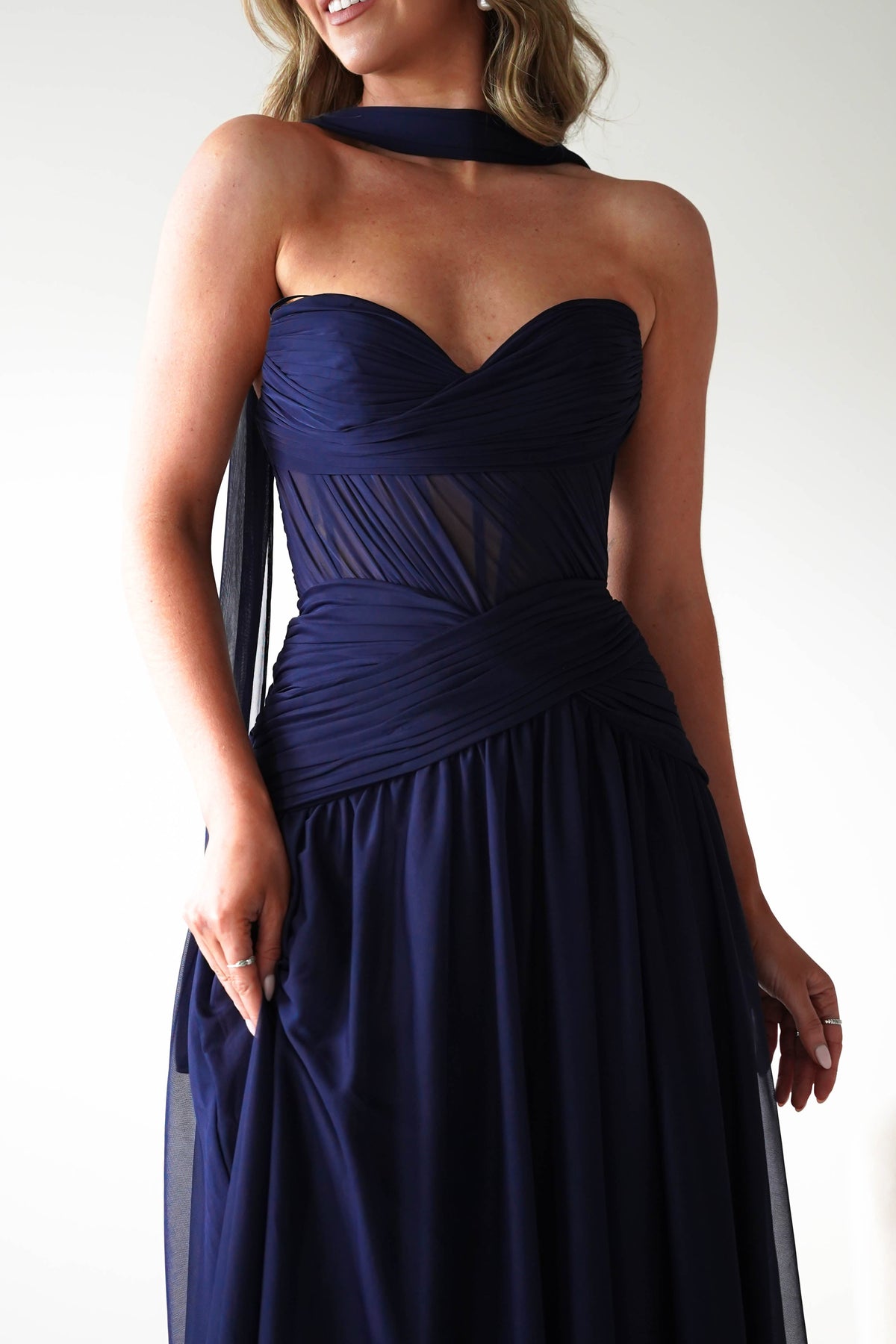 Nicolette Strapless Chiffon Maxi Gown | Navy-Oh Hello Clothing
