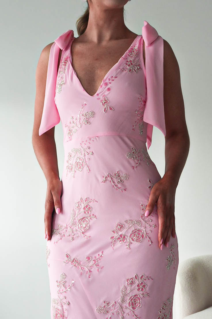 Noah Floral Embellished Maxi Dress | Pink-Oh Hello Clothing