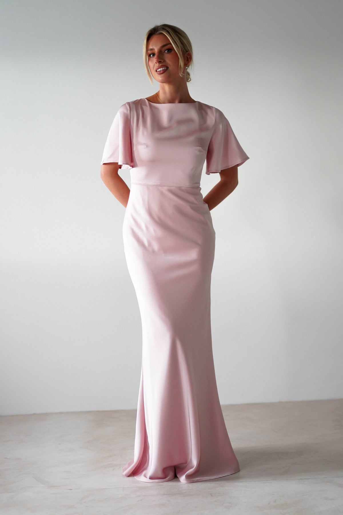 Olivia Soft Matte Satin Maxi Dress | Blush Pink-Oh Hello Clothing