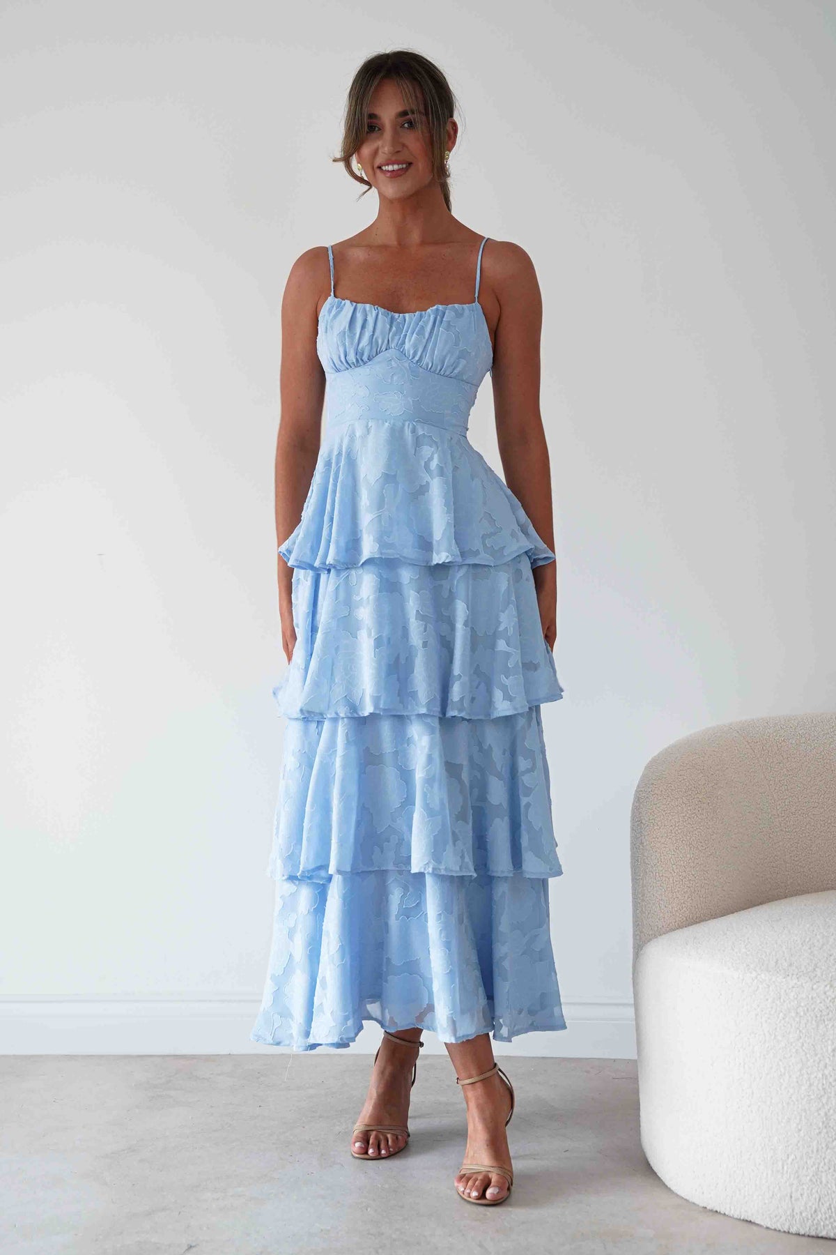 Patsy Floral Jacquard Tiered Maxi Dress | Blue-Oh Hello Clothing