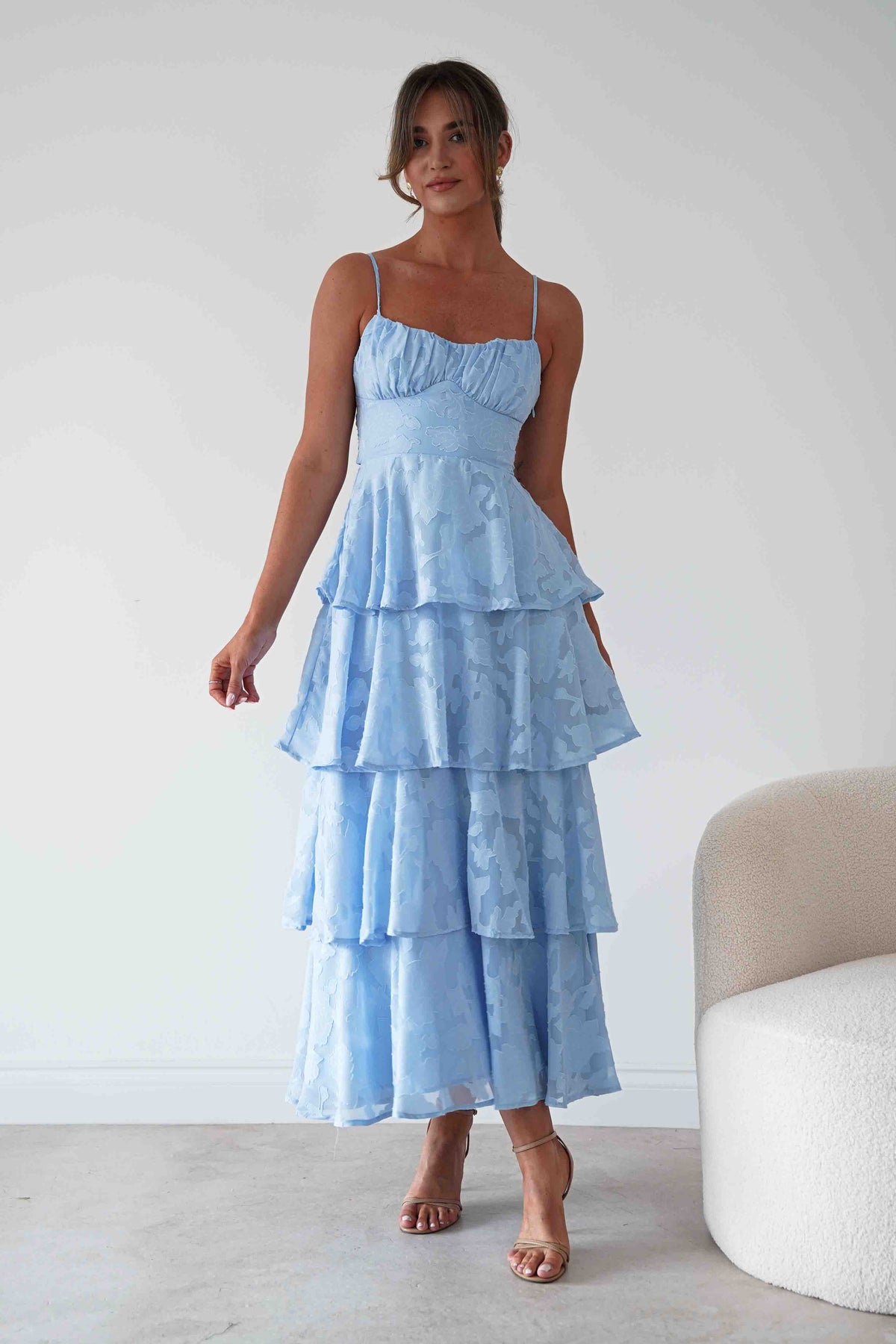 Patsy Floral Jacquard Tiered Maxi Dress | Blue-Oh Hello Clothing