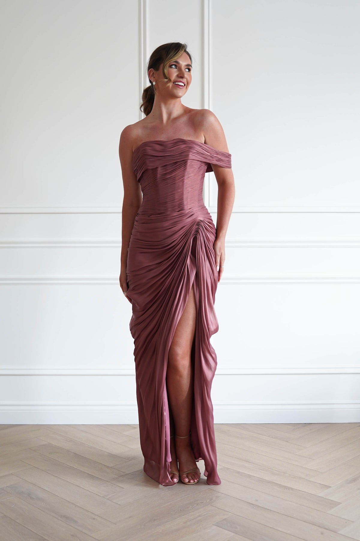 Penny Ruched Draped Maxi Gown | Sienna Rose-Oh Hello Clothing