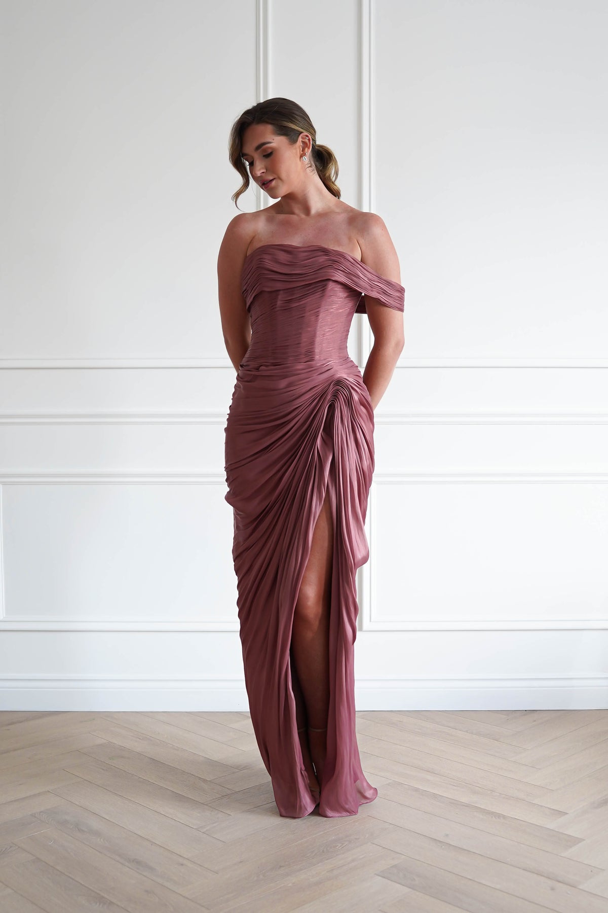 Penny Ruched Draped Maxi Gown | Sienna Rose-Oh Hello Clothing