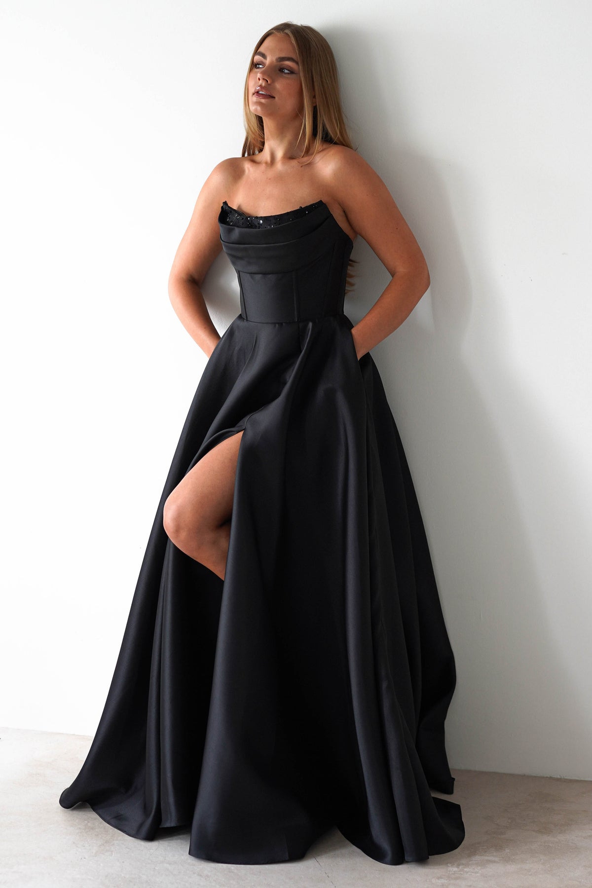 Pepper Strapless A-Line Maxi Gown | Black-Oh Hello Clothing