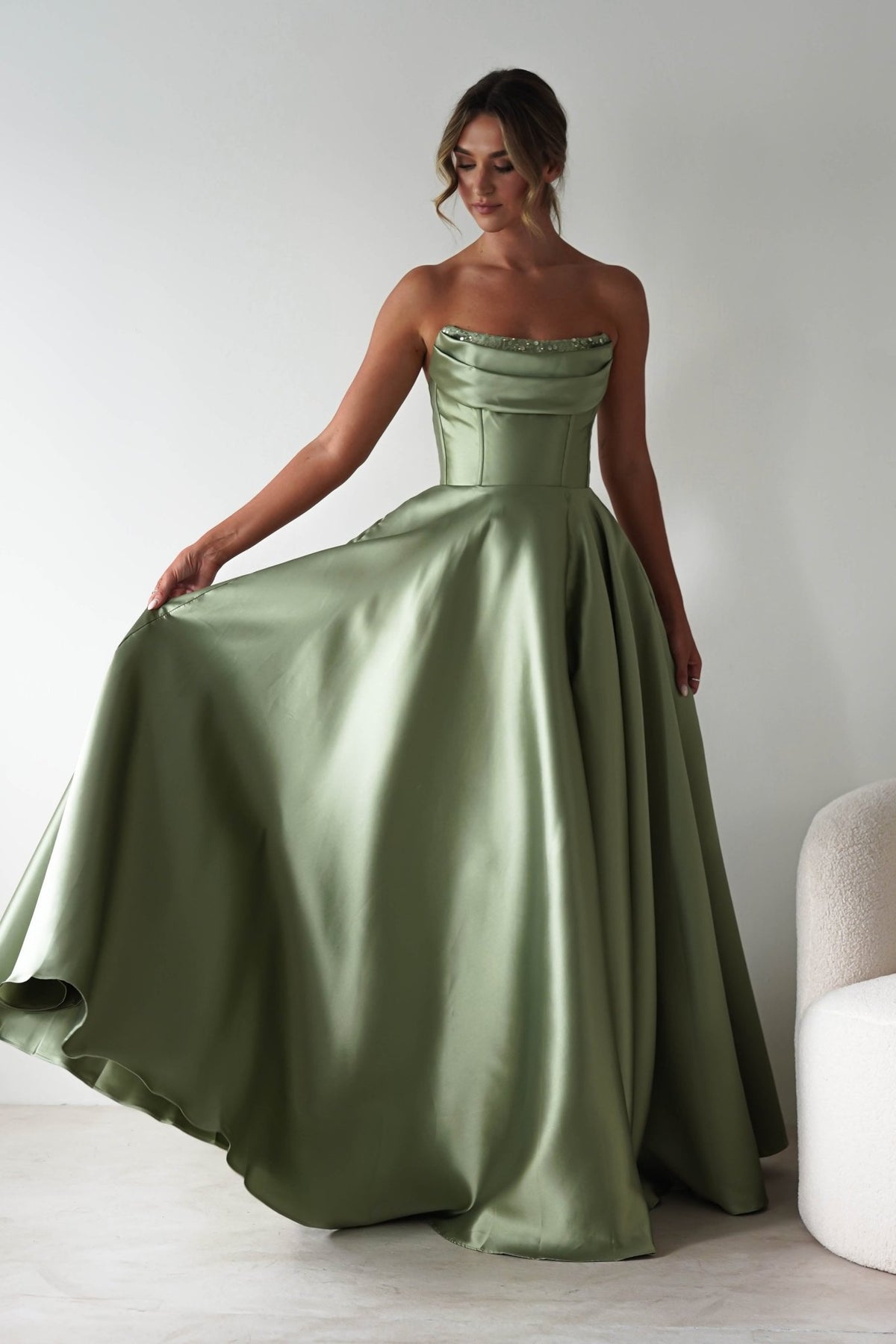 Pepper Strapless A-Line Maxi Gown | Sage-Oh Hello Clothing