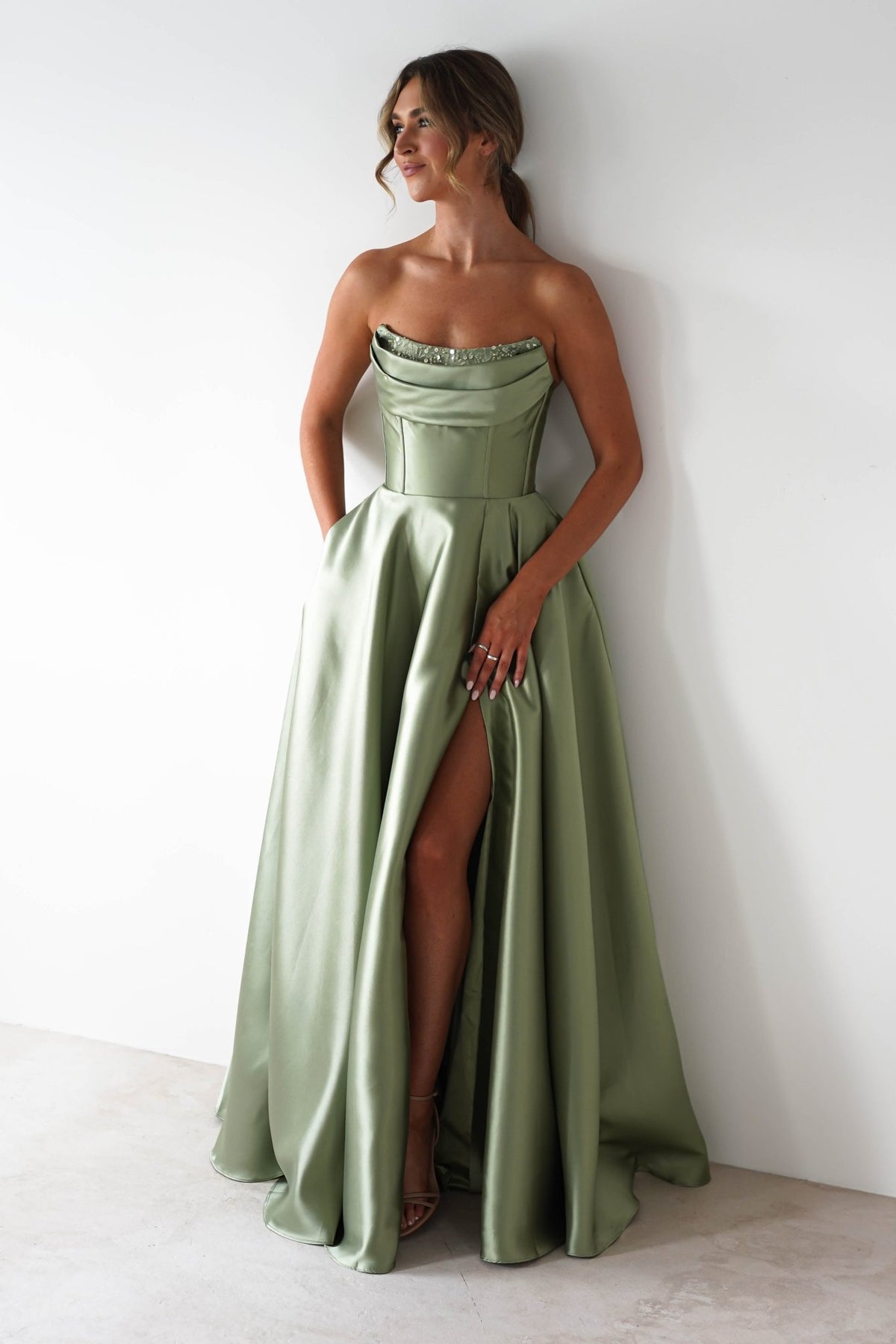 Pepper Strapless A-Line Maxi Gown | Sage-Oh Hello Clothing