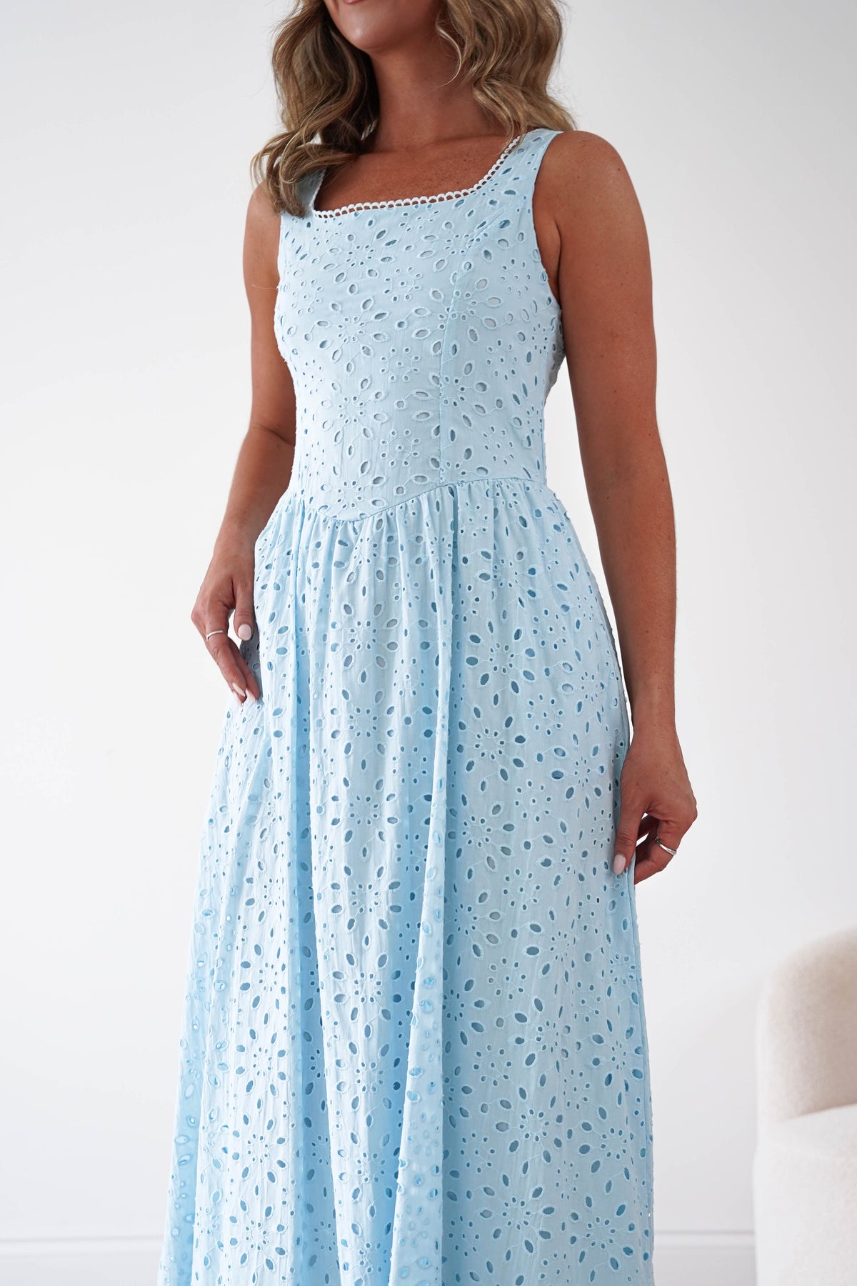 Petal Skater Cotton Maxi Dress | Blue-Oh Hello Clothing