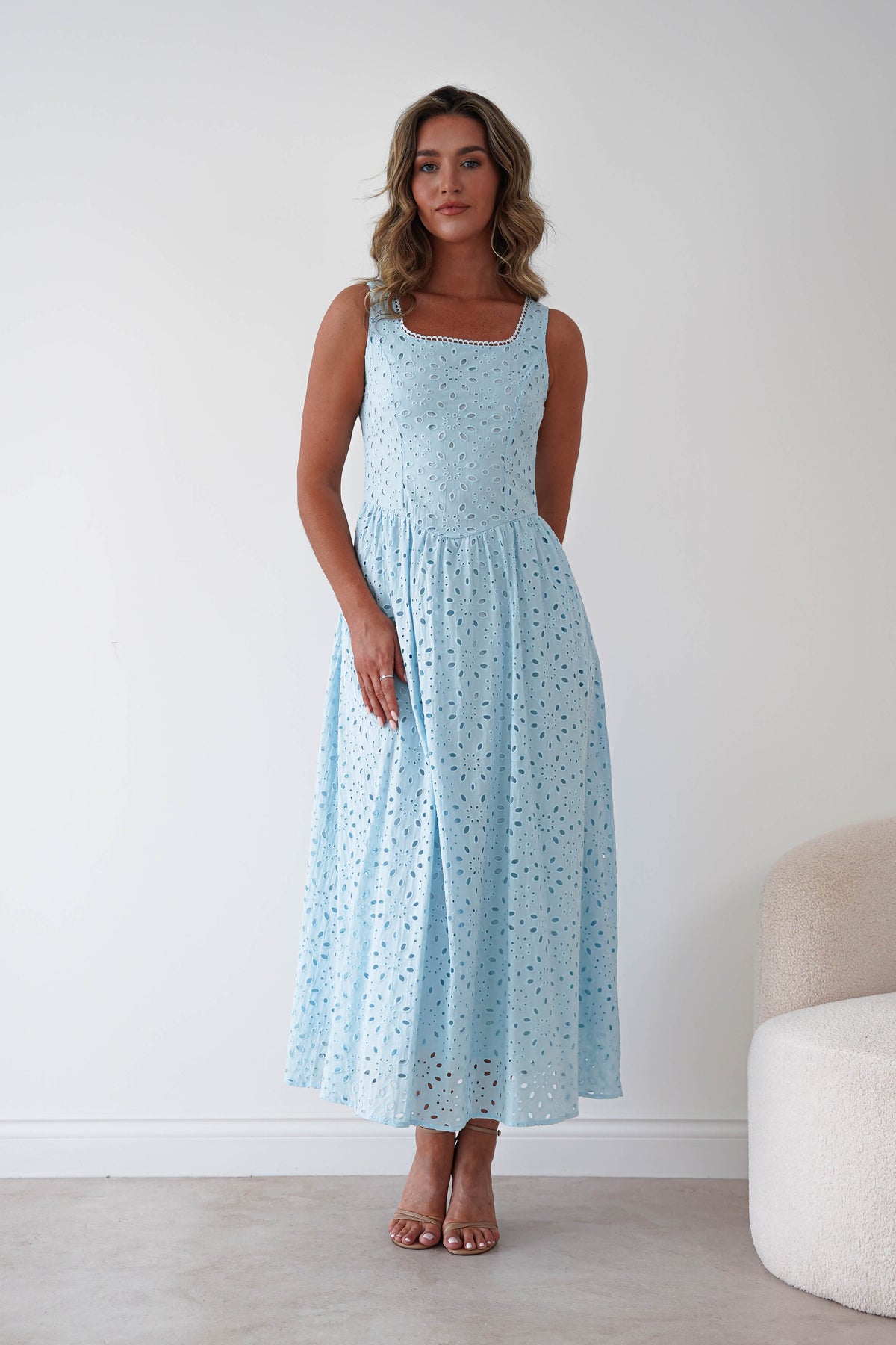 Petal Skater Cotton Maxi Dress | Blue-Oh Hello Clothing