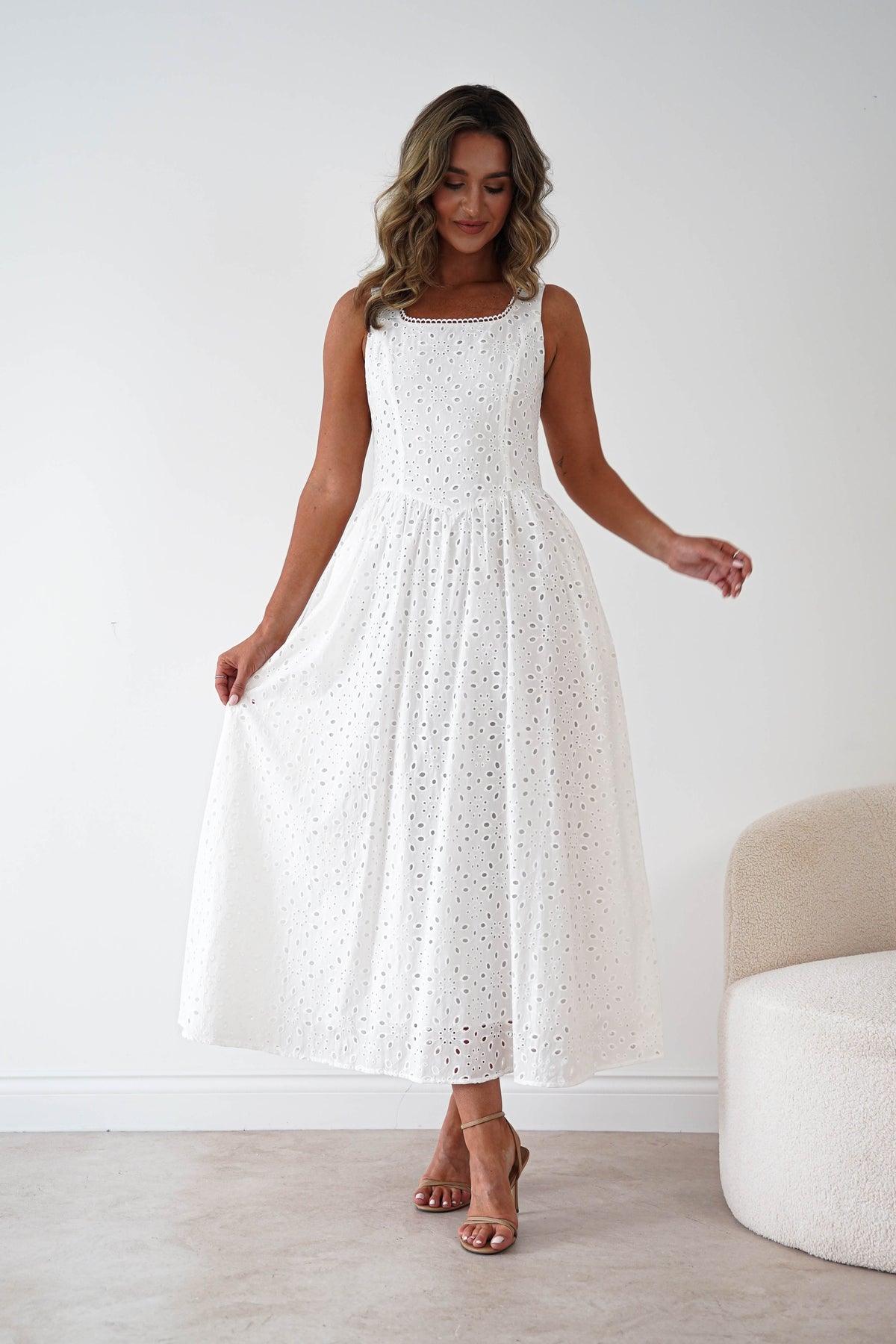 Petal Skater Cotton Maxi Dress | White-Oh Hello Clothing
