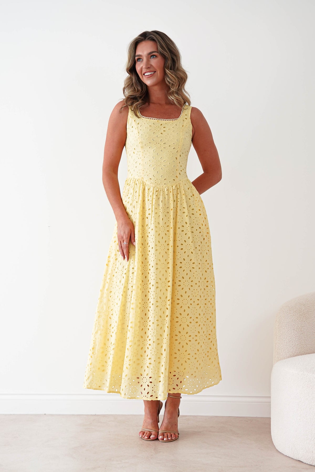 Petal Skater Cotton Maxi Dress | Yellow-Oh Hello Clothing