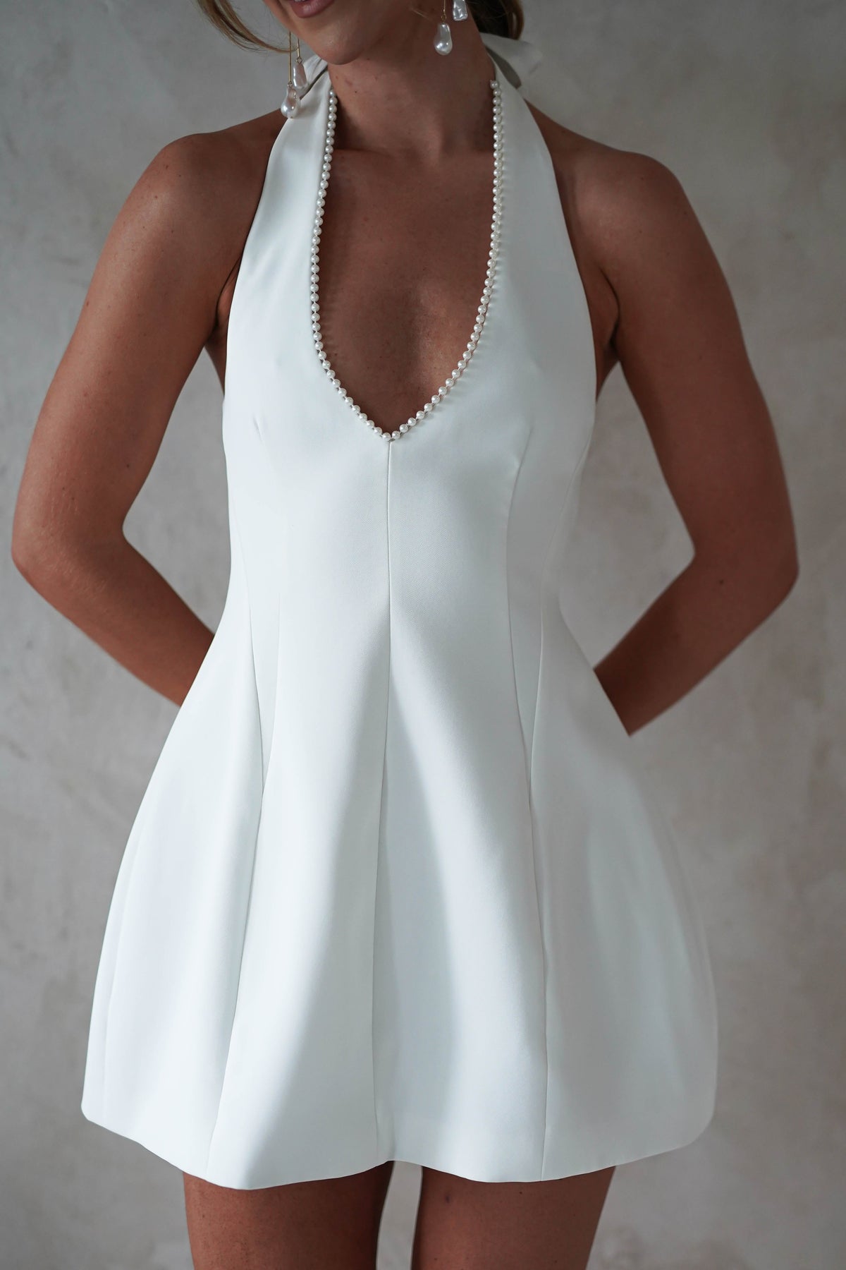 Peyton Pearl Detail Mini Dress | White-Oh Hello Clothing
