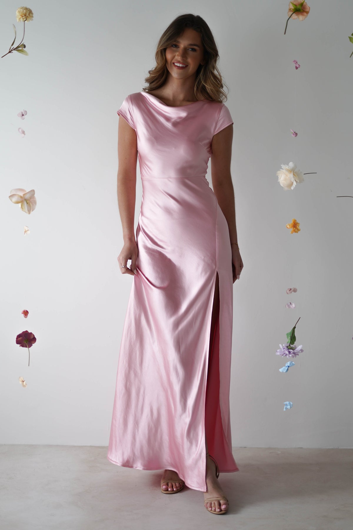 Ramona Soft Satin Maxi Dress | Pink-Oh Hello Clothing