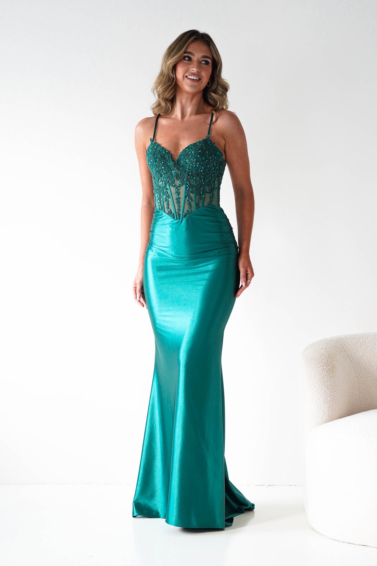 Raya Embellished Corset Gown | Emerald Green-Oh Hello Clothing