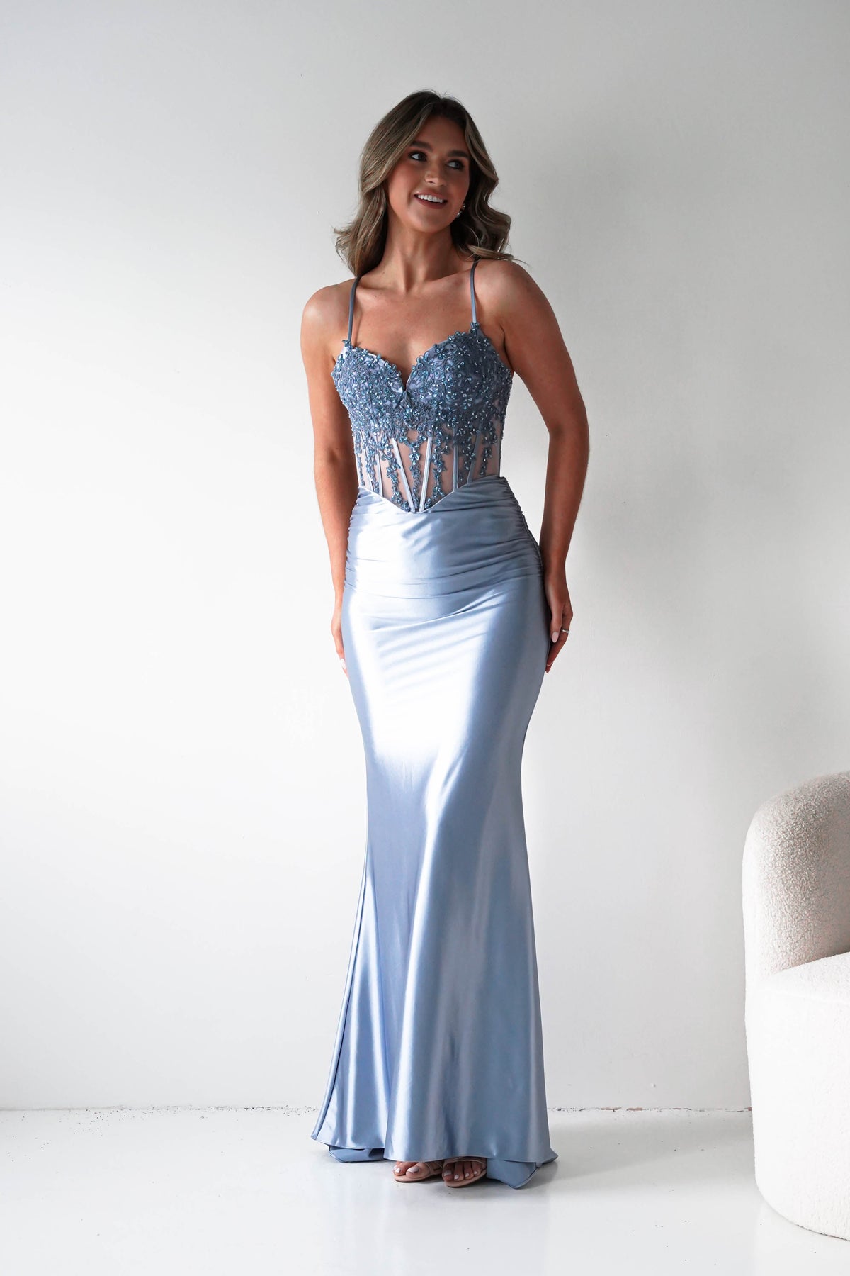 Raya Embellished Corset Gown | Light Blue-Oh Hello Clothing