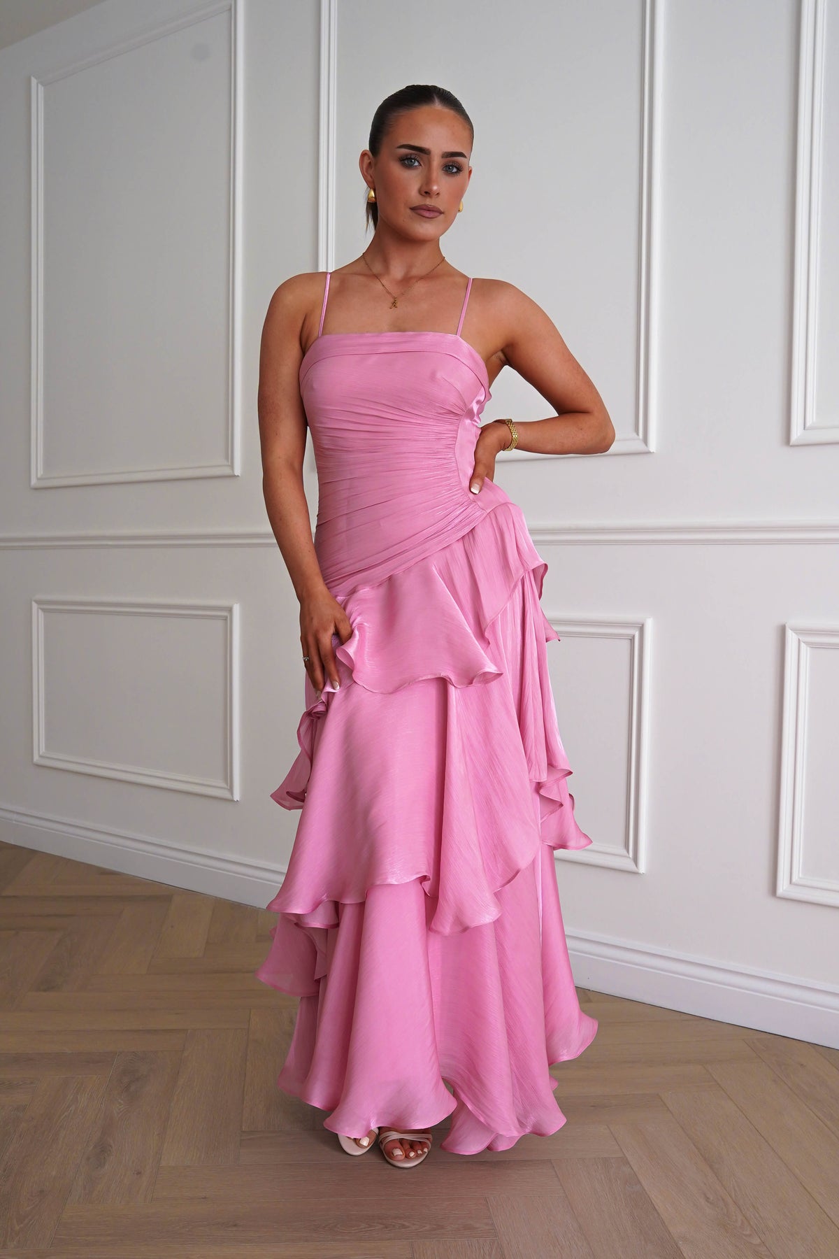 Renee Luminescent Ruffle Maxi Dress | Pink-Oh Hello Clothing