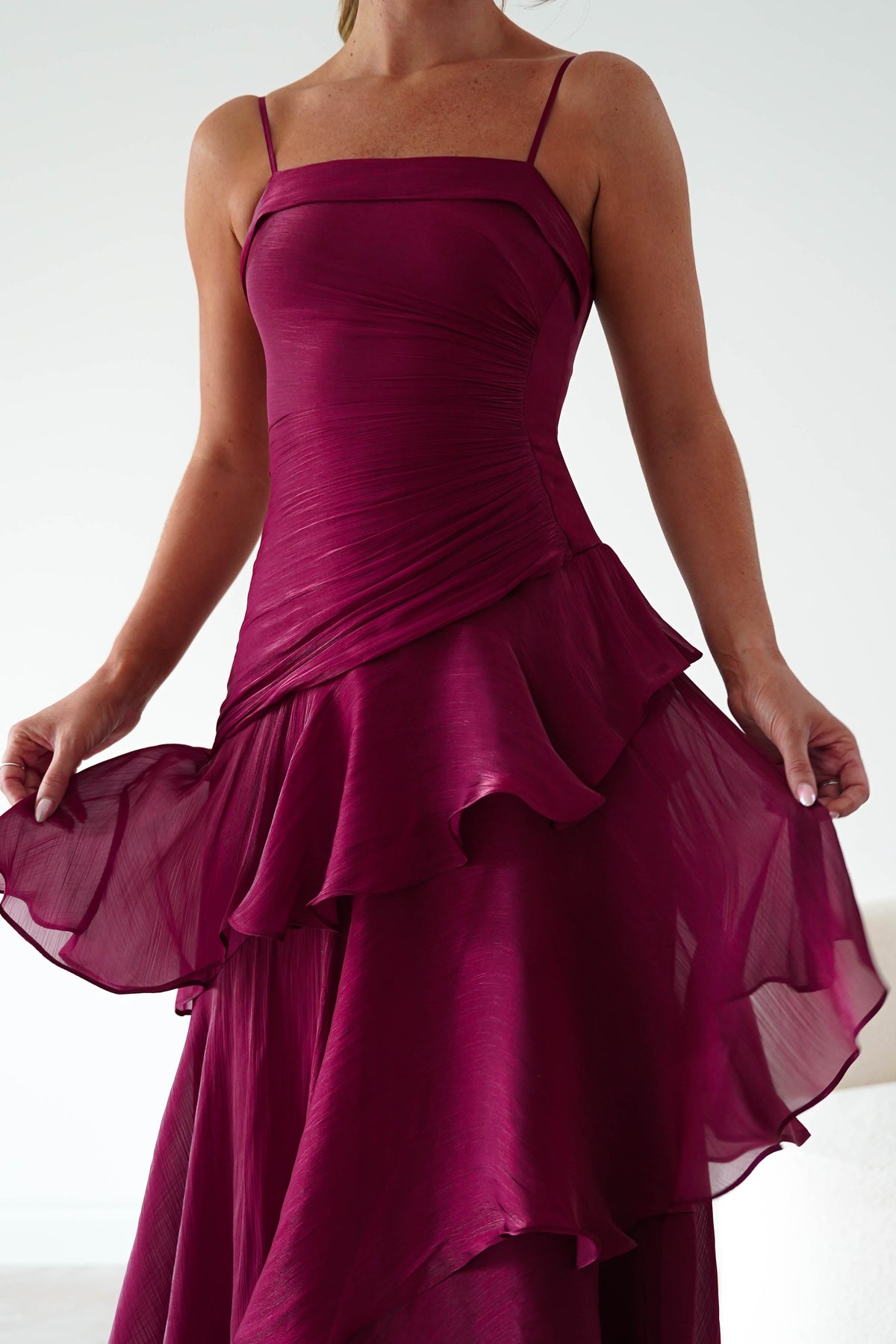 Renee Luminescent Ruffle Maxi Dress | Wine-Oh Hello Clothing