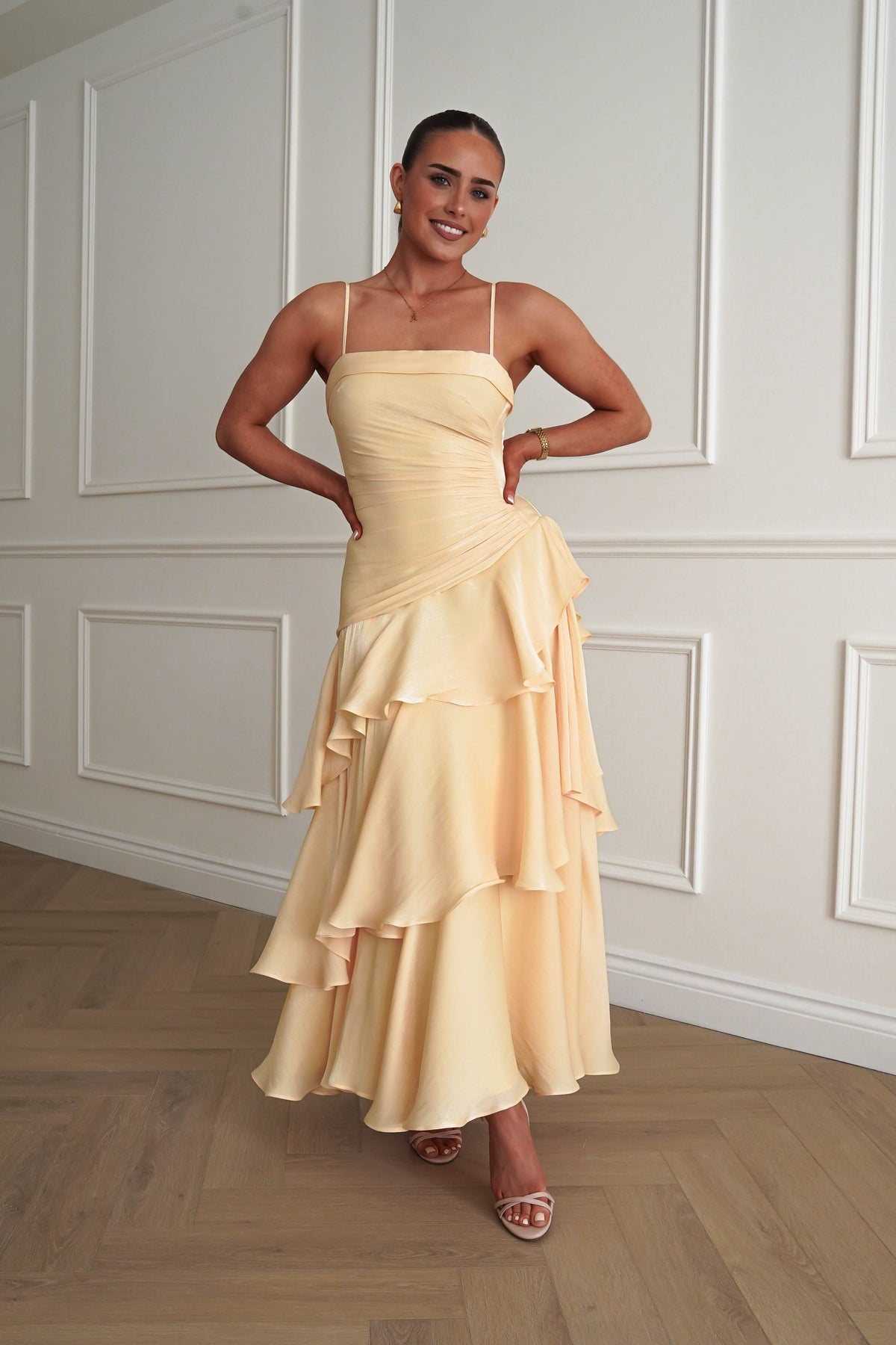 Renee Luminescent Ruffle Maxi Dress | Yellow-Oh Hello Clothing