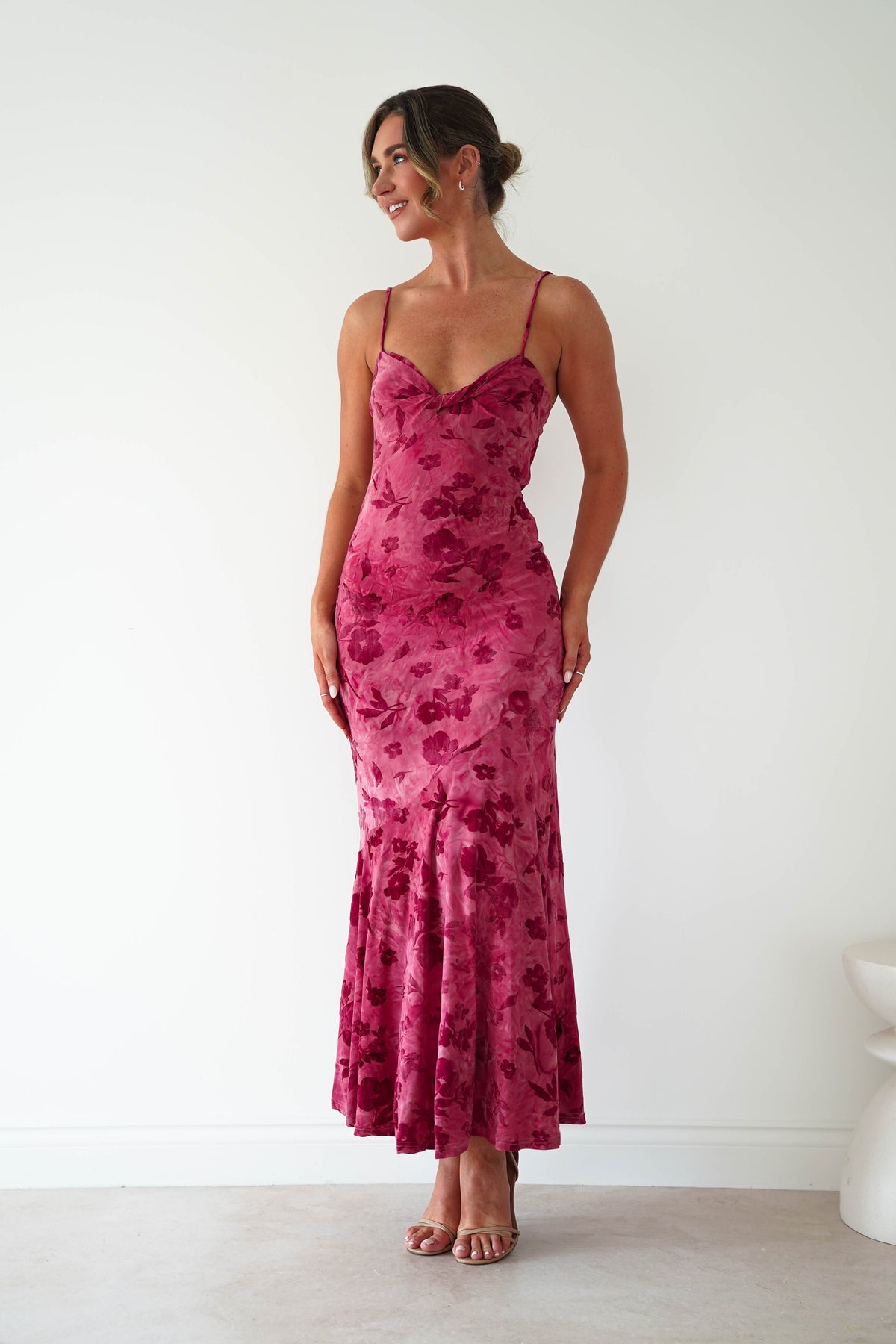 Roanne Floral Bodycon Maxi Dress | Berry Red-Oh Hello Clothing
