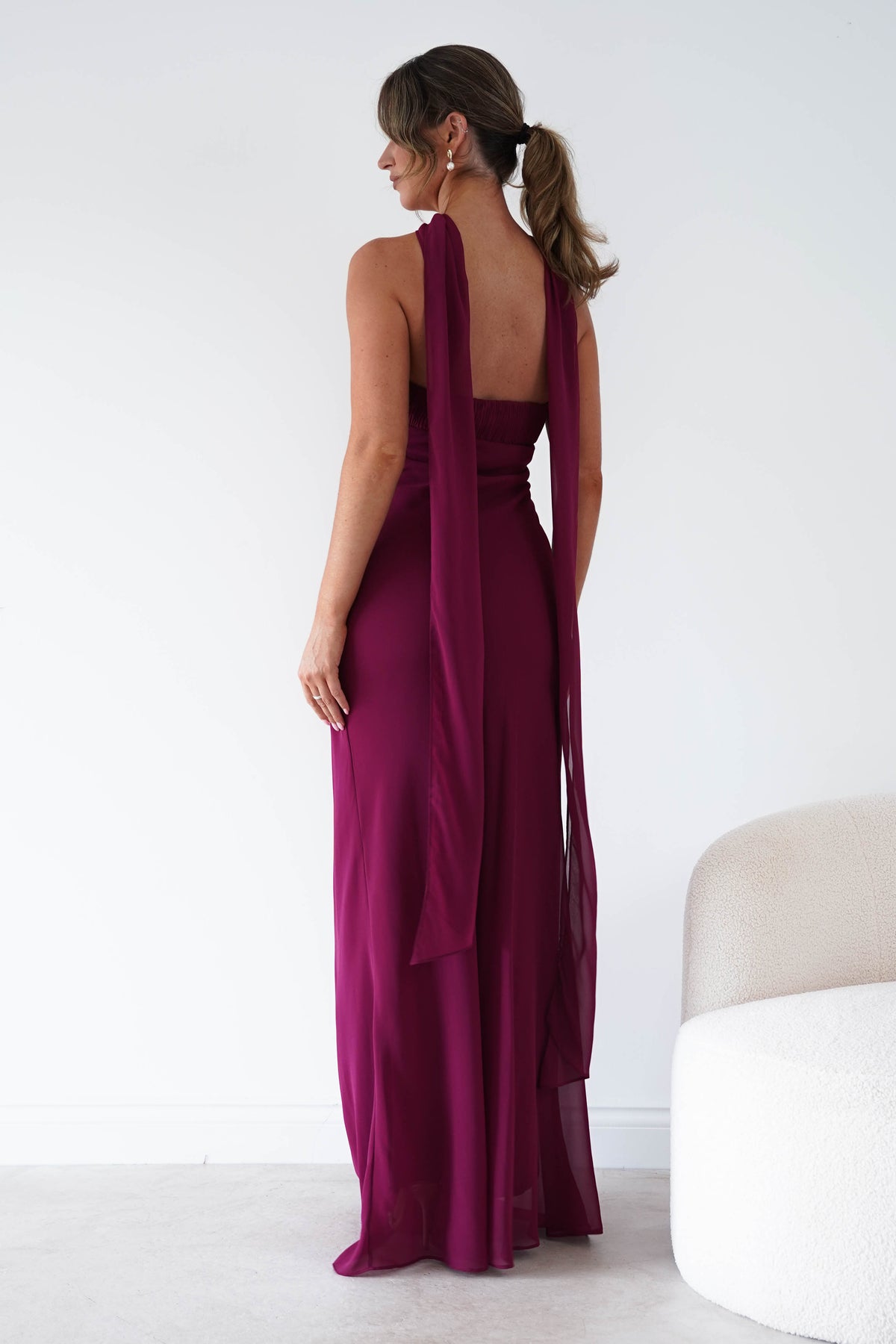 Robyn Strapless Chiffon Scarf Maxi Dress | Berry-Oh Hello Clothing