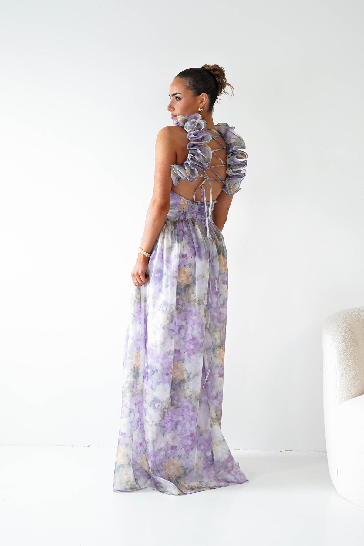Roselisse Floral Ruffle Maxi Dress | Lilac-Oh Hello Clothing