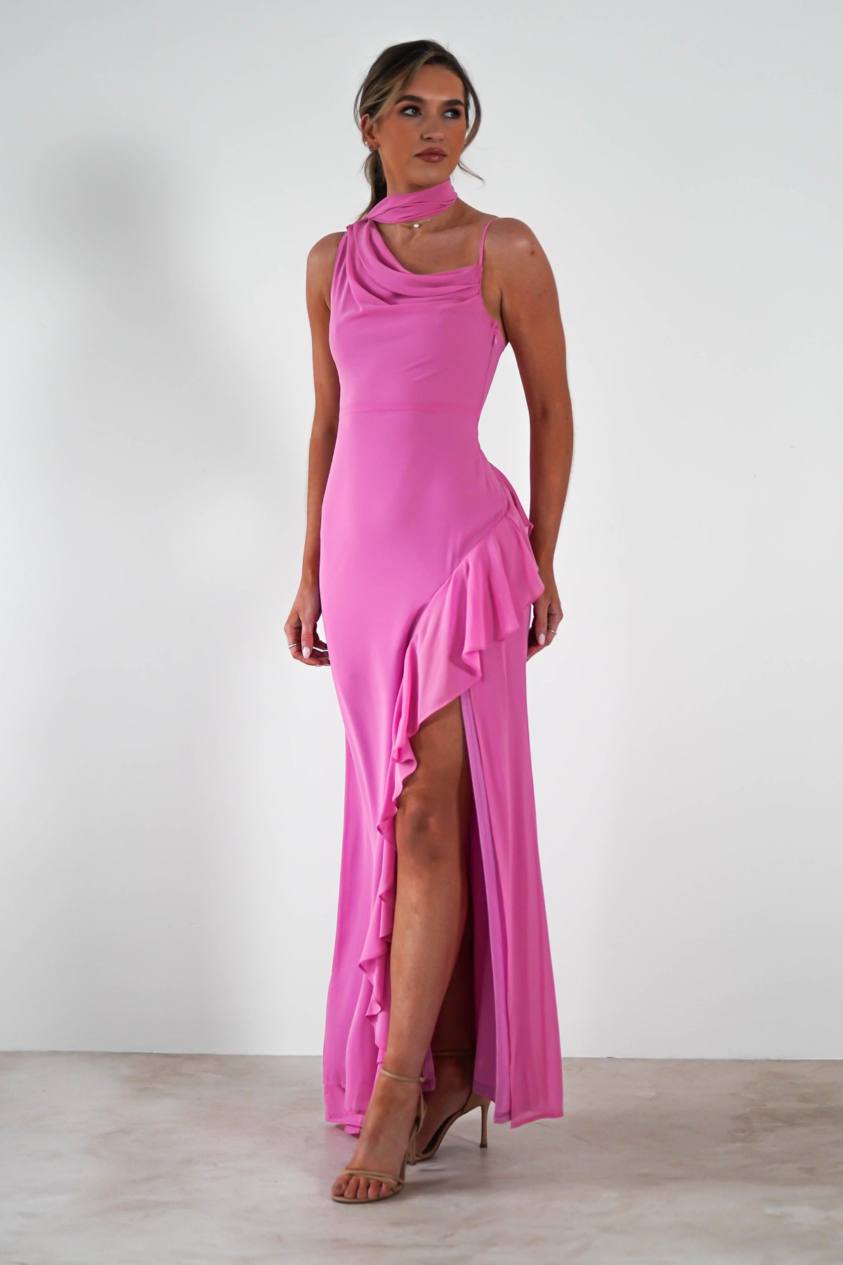 Rosella Ruffle Detail Maxi Dress | Fuchsia-Oh Hello Clothing
