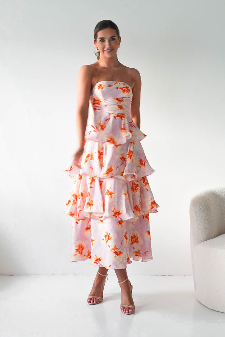 Rosha Floral Tiered Strapless Maxi Dress | Peach-Oh Hello Clothing