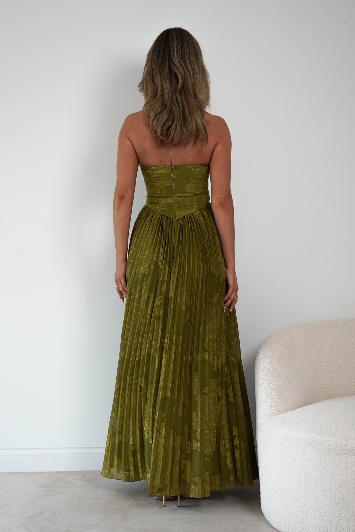 Rubi Floral Textured Ruffle Pleated Maxi Dress | Green-Oh Hello Clothing