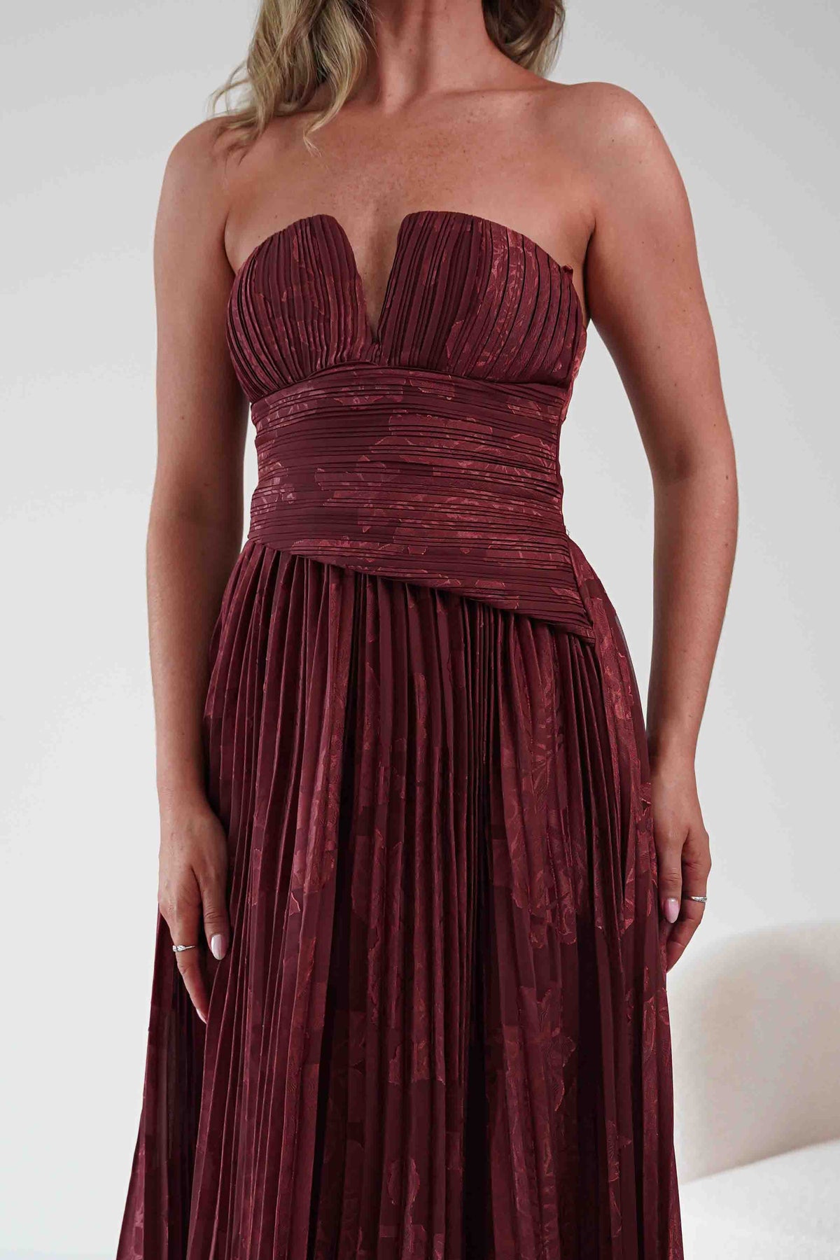 Rubi Floral Textured Ruffle Pleated Maxi Dress | Wine-Oh Hello Clothing