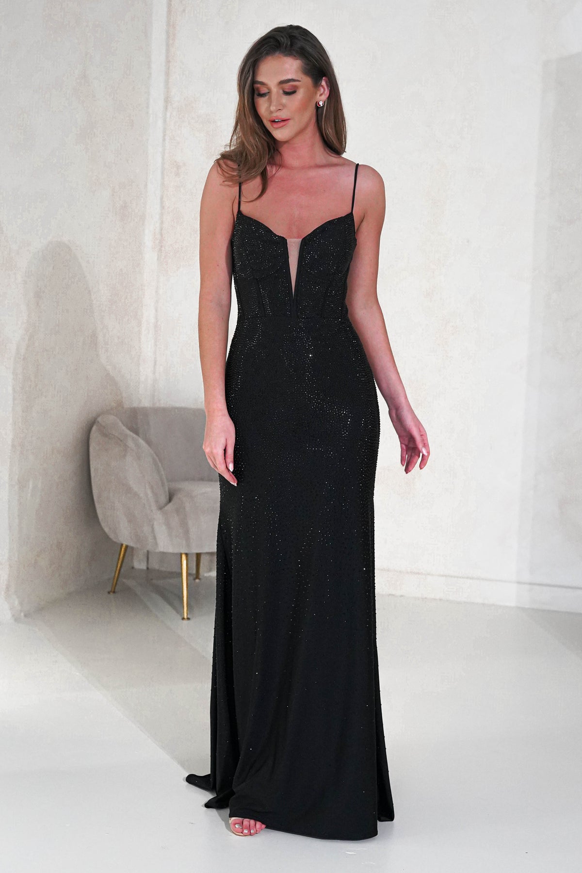 Sabrina Diamante Gown | Black-Oh Hello Clothing
