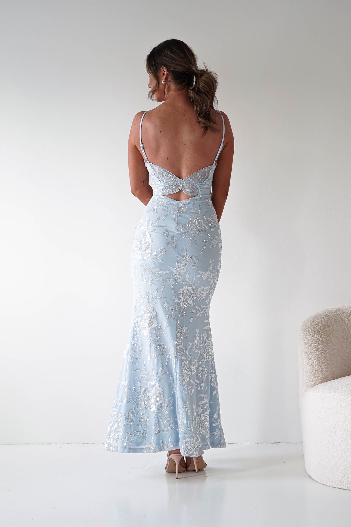 Santorini Butterfly Detail Embellished Gown | Blue-Oh Hello Clothing