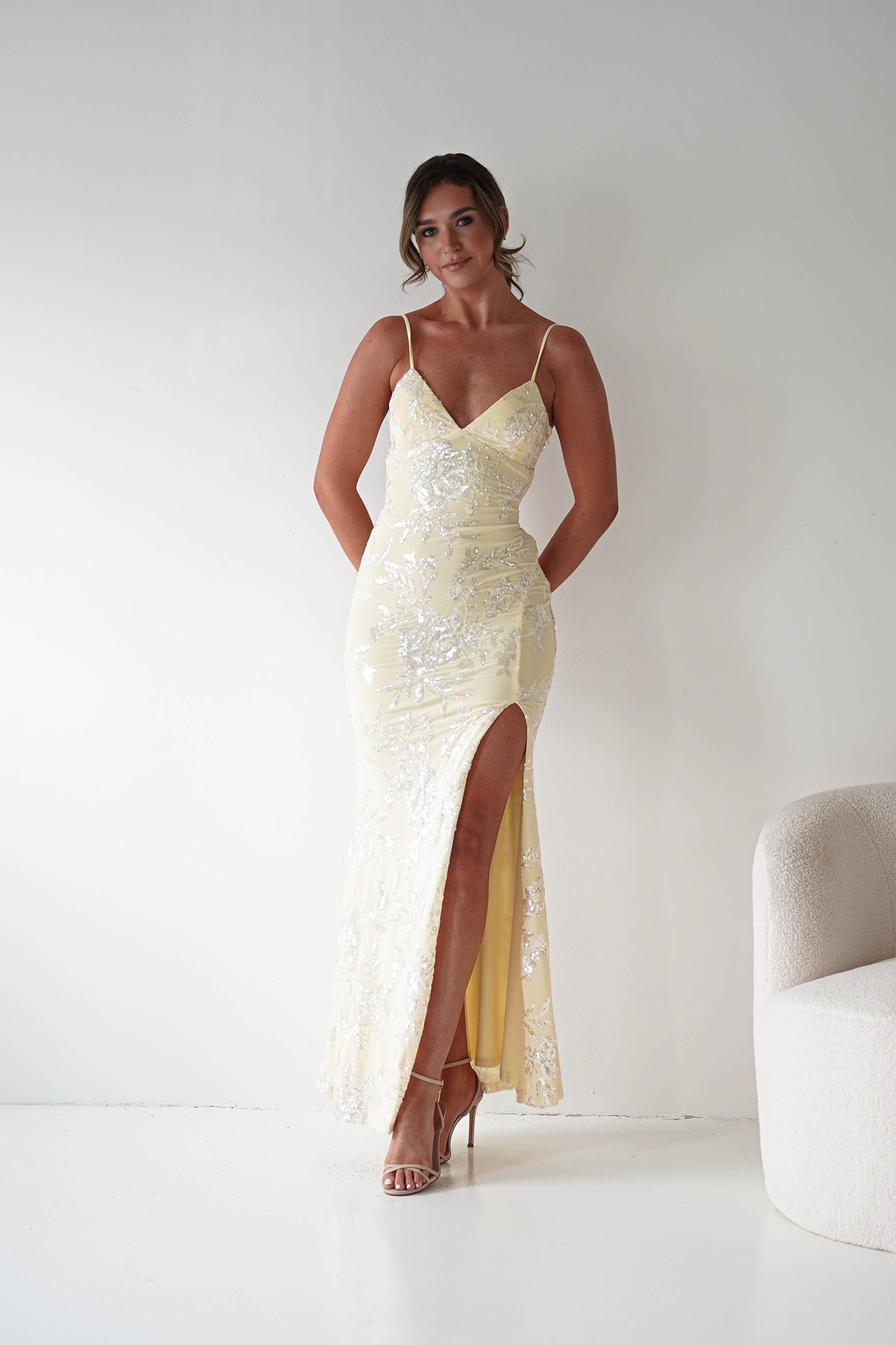 Santorini Butterfly Detail Embellished Gown | Yellow-Oh Hello Clothing