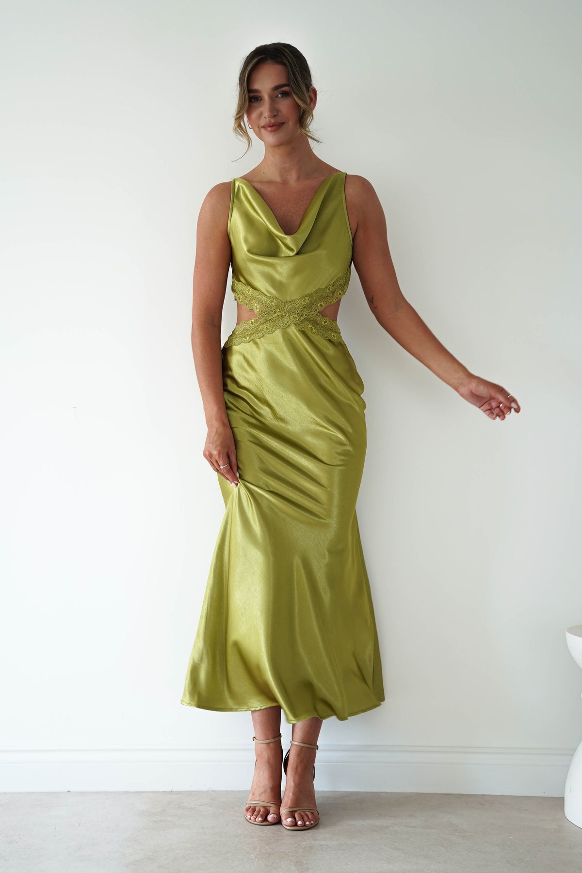 Saoirse Satin Lace Cut Out Maxi Dress | Lime-Oh Hello Clothing