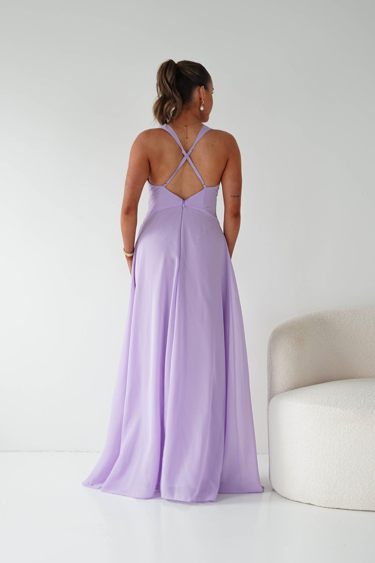 Sara A-Line Chiffon Maxi Dress | Lavender-Oh Hello Clothing