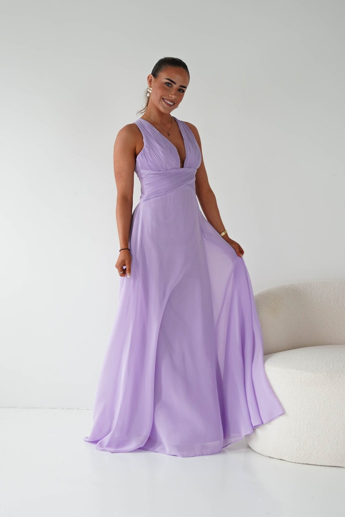 Sara A-Line Chiffon Maxi Dress | Lavender-Oh Hello Clothing
