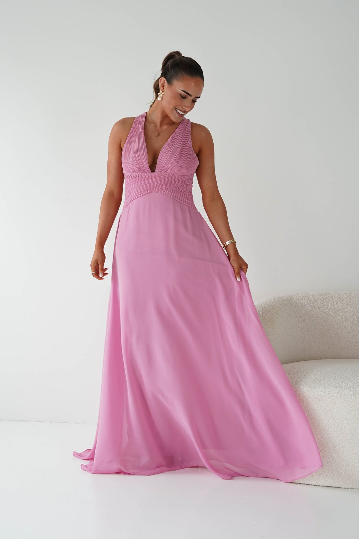 Sara A-Line Chiffon Maxi Dress | Pink-Oh Hello Clothing