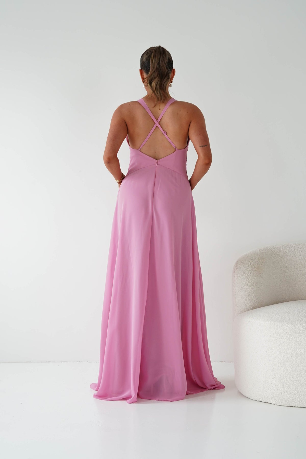 Sara A-Line Chiffon Maxi Dress | Pink-Oh Hello Clothing