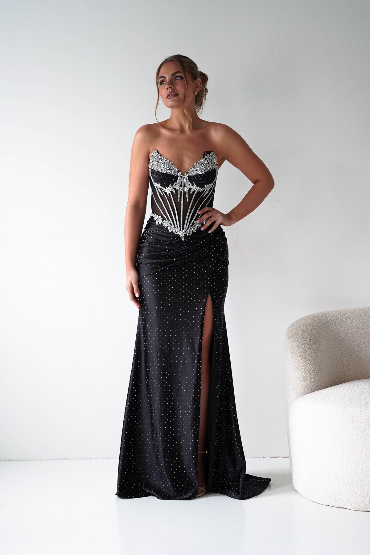 Sarena Strapless Embellished Prom Dress | Black-Oh Hello Clothing