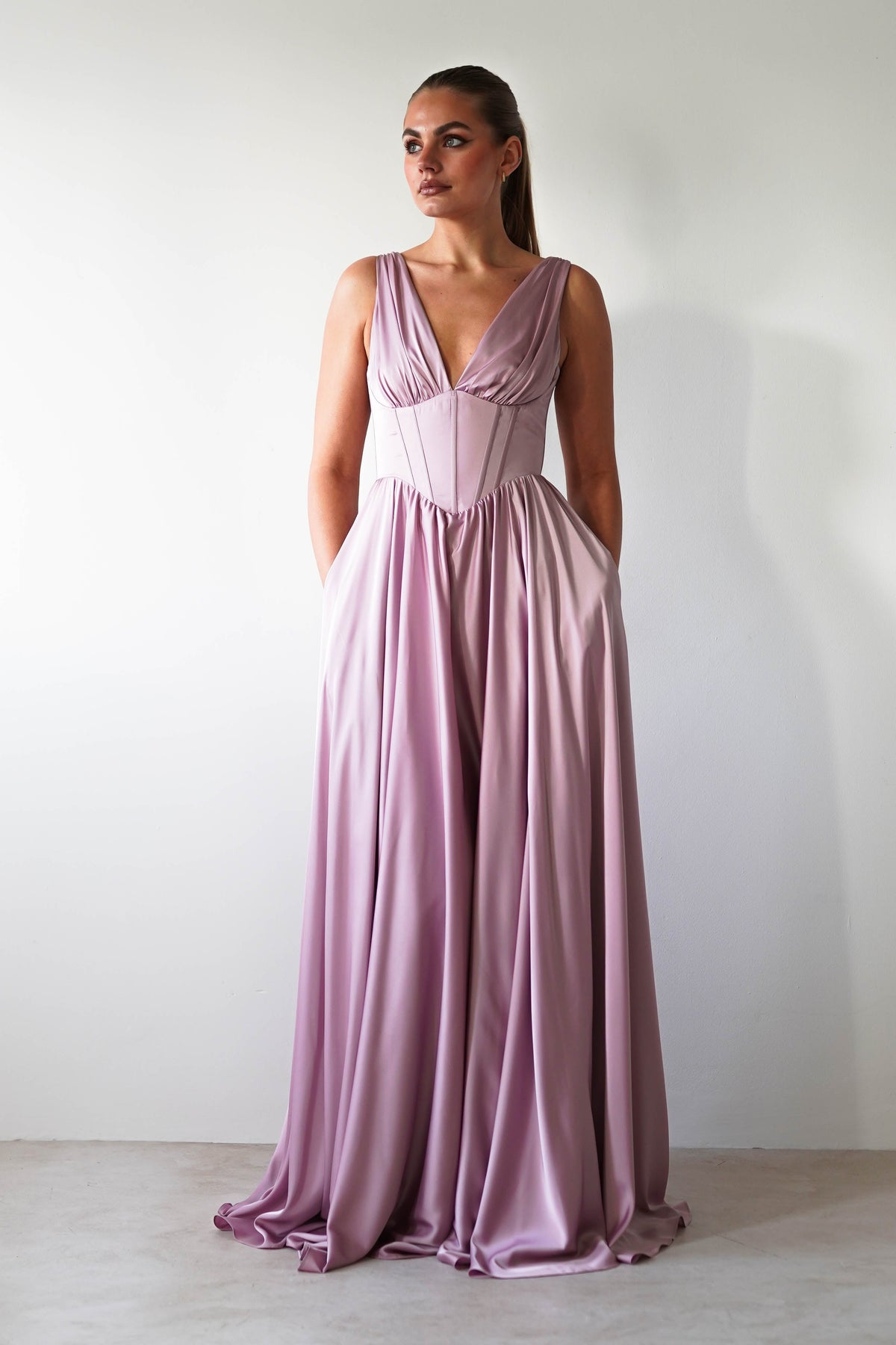 Scarlette Soft Satin Maxi Gown | Mauve-Oh Hello Clothing