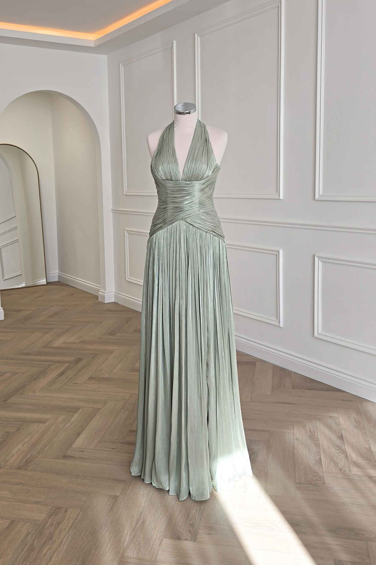 Sharelle Pleated Luminescent Maxi Gown | Sage-Oh Hello Clothing