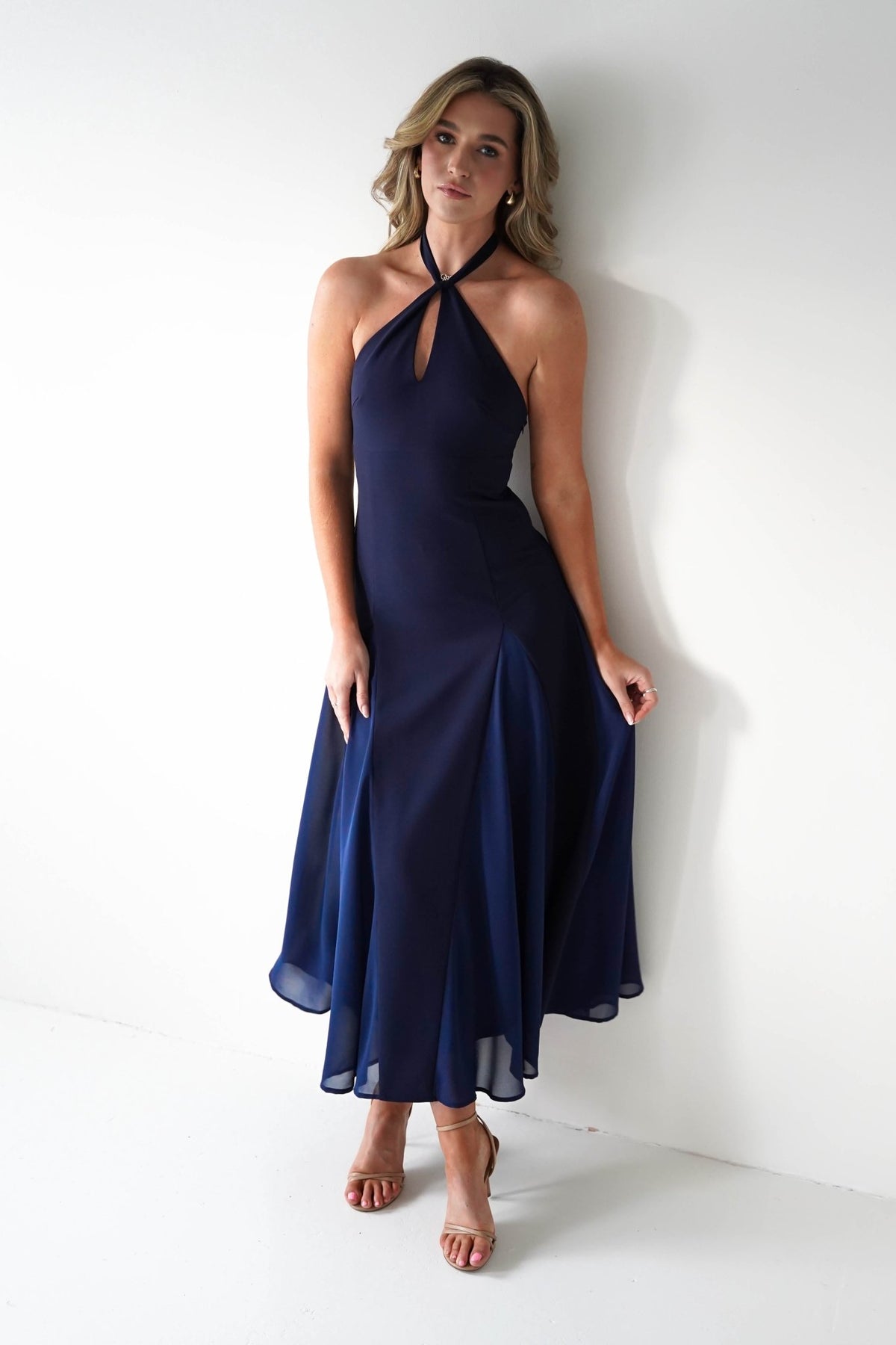 Silvana Halterneck Panel Maxi Dress | Navy-Oh Hello Clothing
