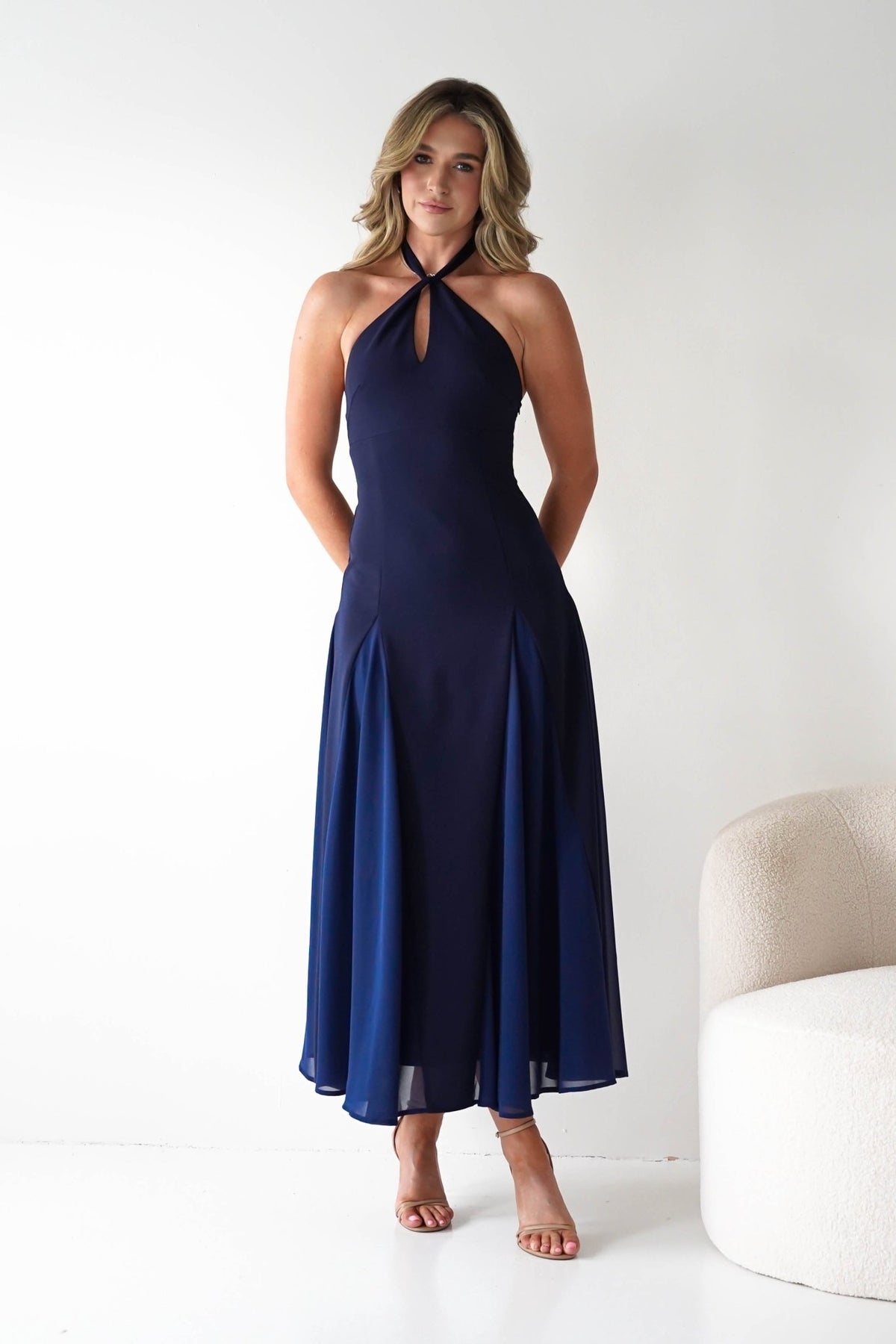 Silvana Halterneck Panel Maxi Dress | Navy-Oh Hello Clothing