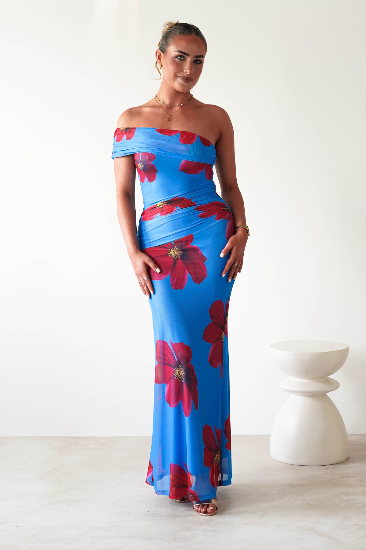 Solara Floral Print Mesh Maxi Dress | Blue-Oh Hello Clothing