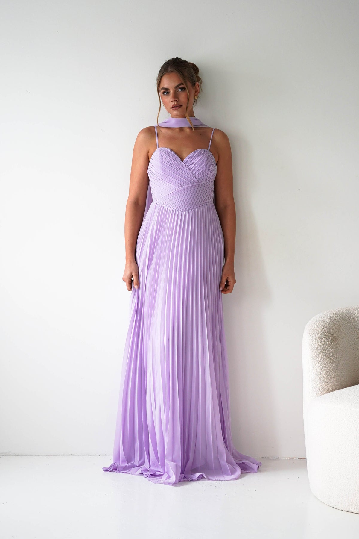 Sonia Pleated Scarf detail Maxi Dress | Lavendar-Oh Hello Clothing