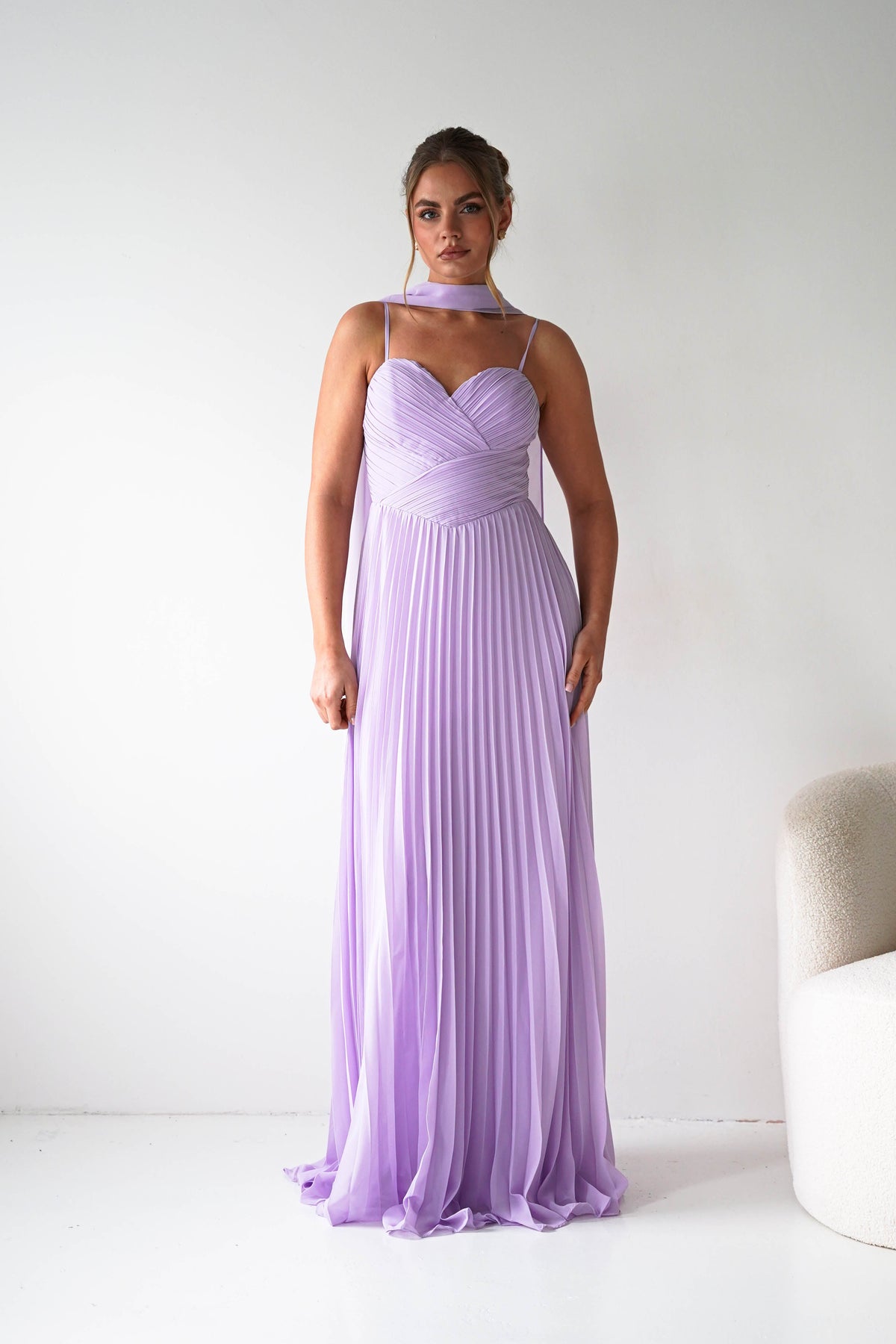 Sonia Pleated Scarf detail Maxi Dress | Lavendar-Oh Hello Clothing