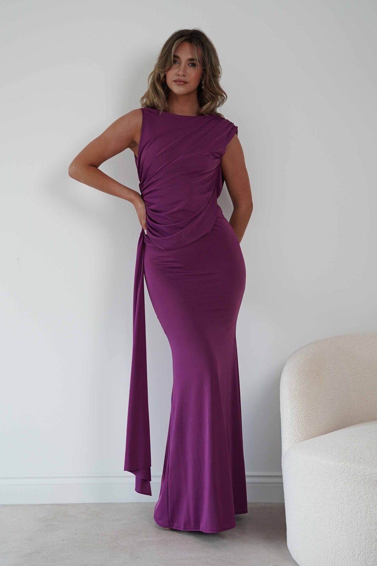 Sophine Draped Ruched Maxi Dress | Plum-Oh Hello Clothing